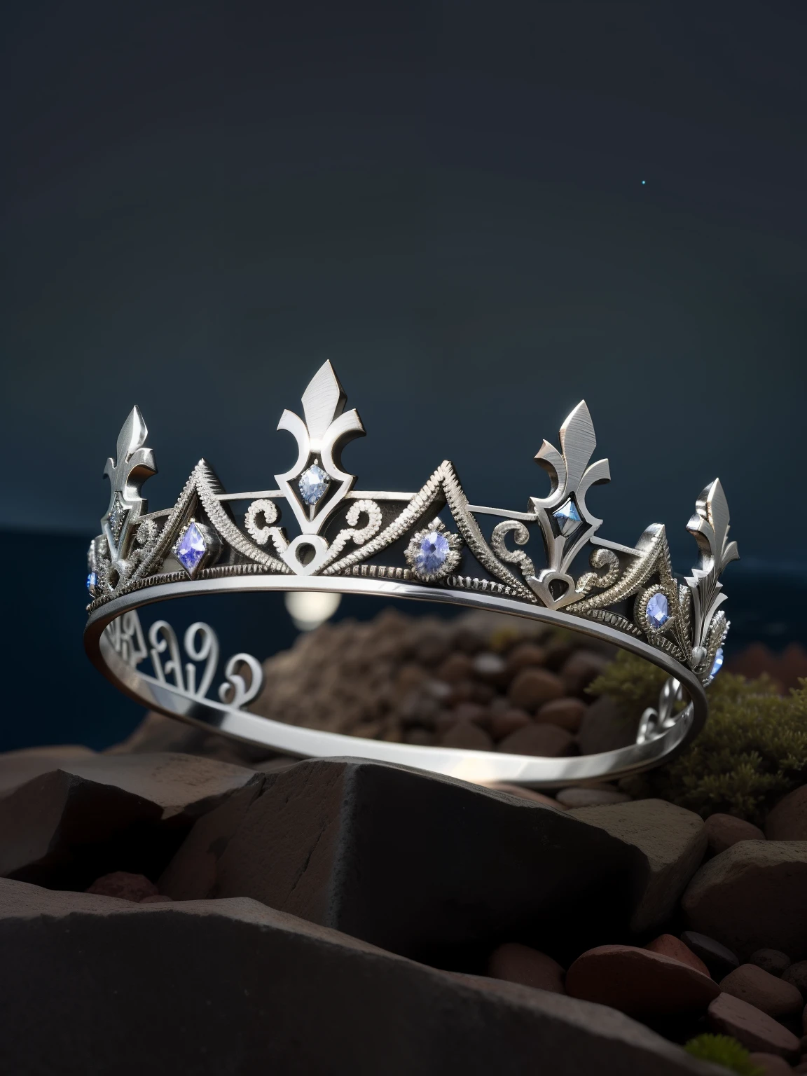 uma coroa quebrada em uma rocha com fundo escuro, nordic crown, coroa trincada, coroa antiga, Freio de coroa de metal Trident, coroa de espinhos quebrada, broke the Silver Prince's Crown, coroa quebrada de prata, diadem on the head, tiara fantasia ultra realista, tiara ornamentada intrincada, coroa de ferro preto, coroa de ferro, coroa intrincada ornamentada, tiara detalhada intrincada, Queda da Coroa, diadema, coroa ornamentada