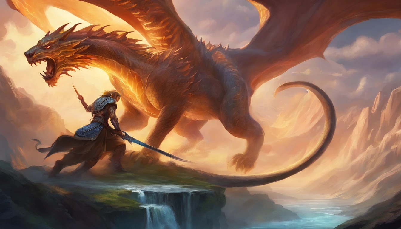 create an image of a Dragon fighting a tiger