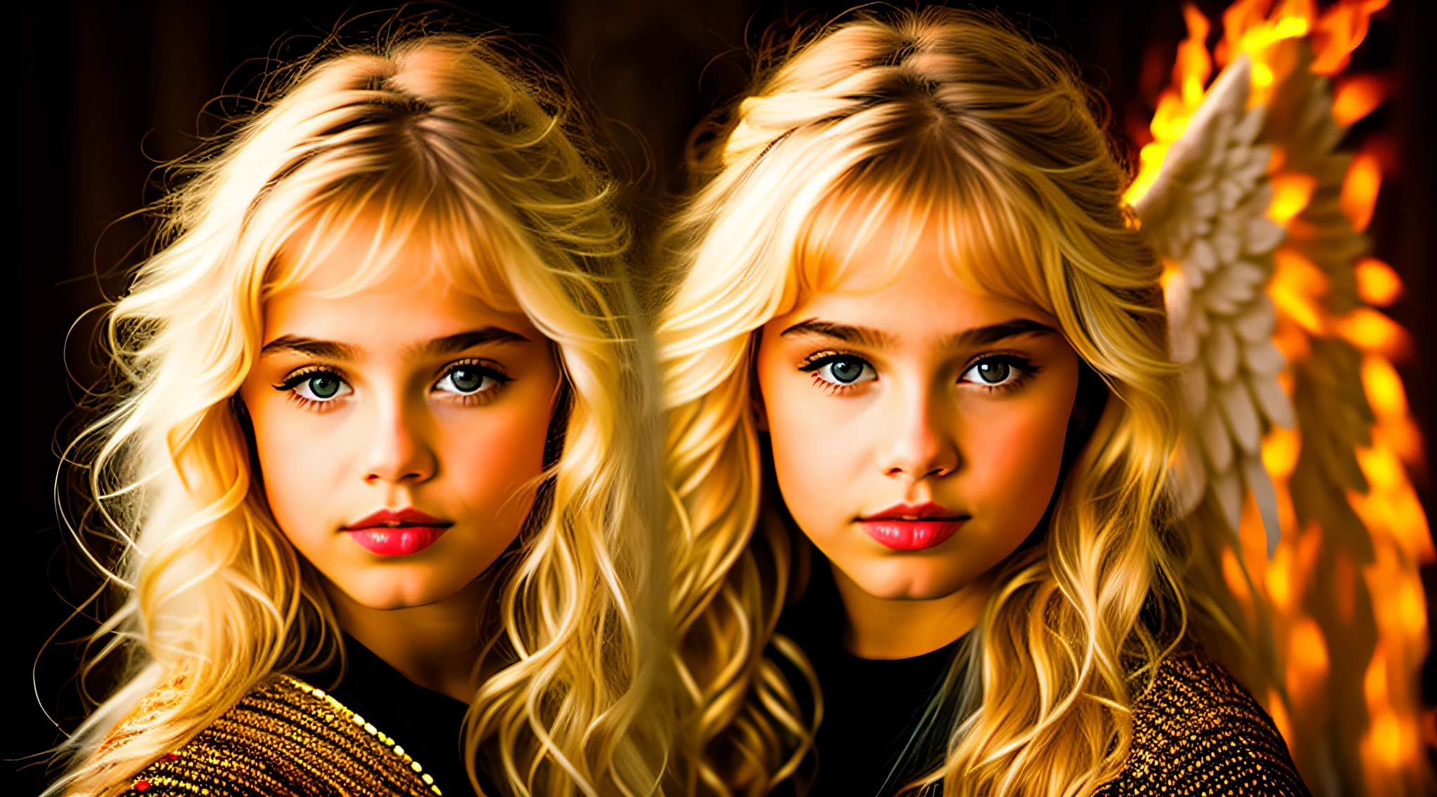 Russian blonde girl ,AND ANGEL OF WNGS OF FIRE.