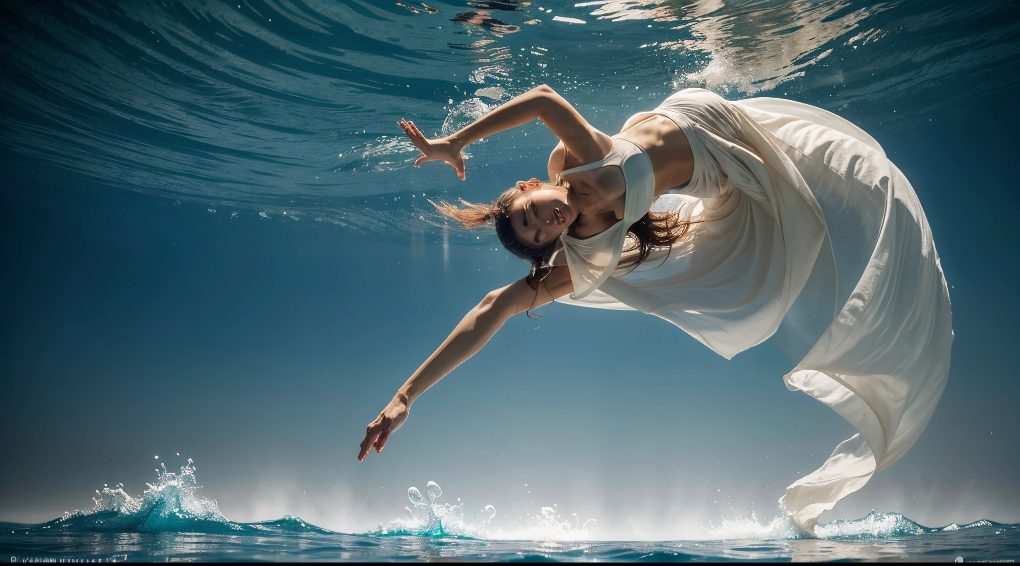 Uma figura humana, de corpo inteiro, no centro da imagem, performing a graceful and fluid dance. Facial expressions of the figure demonstrating serenity and introspection, mantendo um olhar contemplativo. Abstract elements around the figure representing different emotions, like soft wavy lines and ethereal shapes. O fundo apresenta uma paleta de cores suaves, creating an environment that highlights the harmony between dance movements and the abstract representation of emotions. Detalhes adicionais, como sombras suaves e jogos de luz, are incorporated to emphasize the feeling of balance and fluidity in the composition. Assegure-se de que cada detalhe contribua para a atmosfera de harmonia, creating an image that conveys the dance between feeling and understanding in a vivid and expressive way.