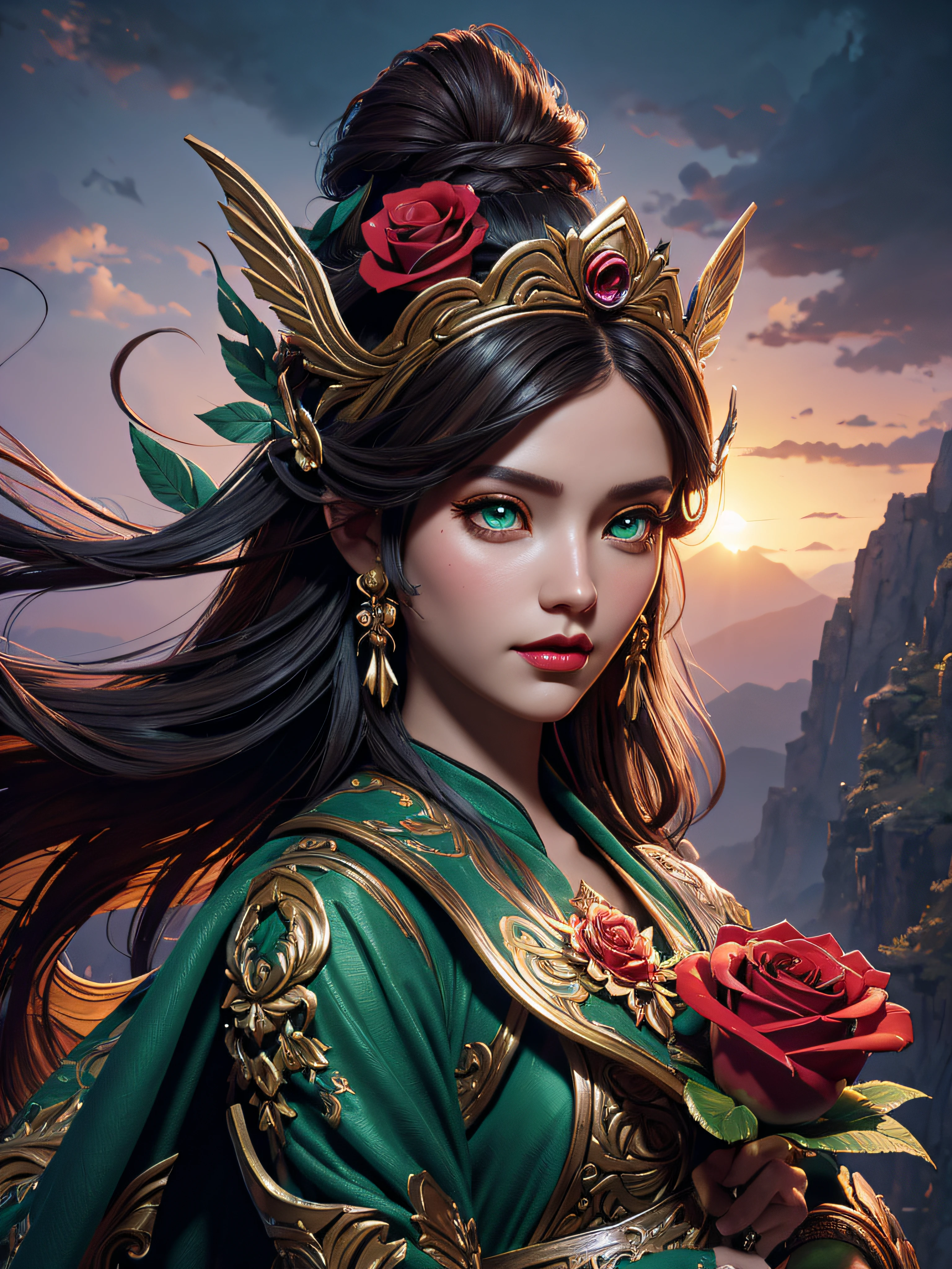 there is a woman (Jesica Alba :1.1) red lips, green eyes, with a flower in her hair and a rose in her hair, beautiful fantasy art portrait, beautiful fantasy portrait, beautiful fantasy art, very beautiful fantasy art, fantasy art portrait, a beautiful fantasy empress, detailed fantasy digital art, fantasy art behance, fantasy portrait art, beautiful fantasy maiden, detailed fantasy art, breathtaking fantasy art, digital art fantasy art