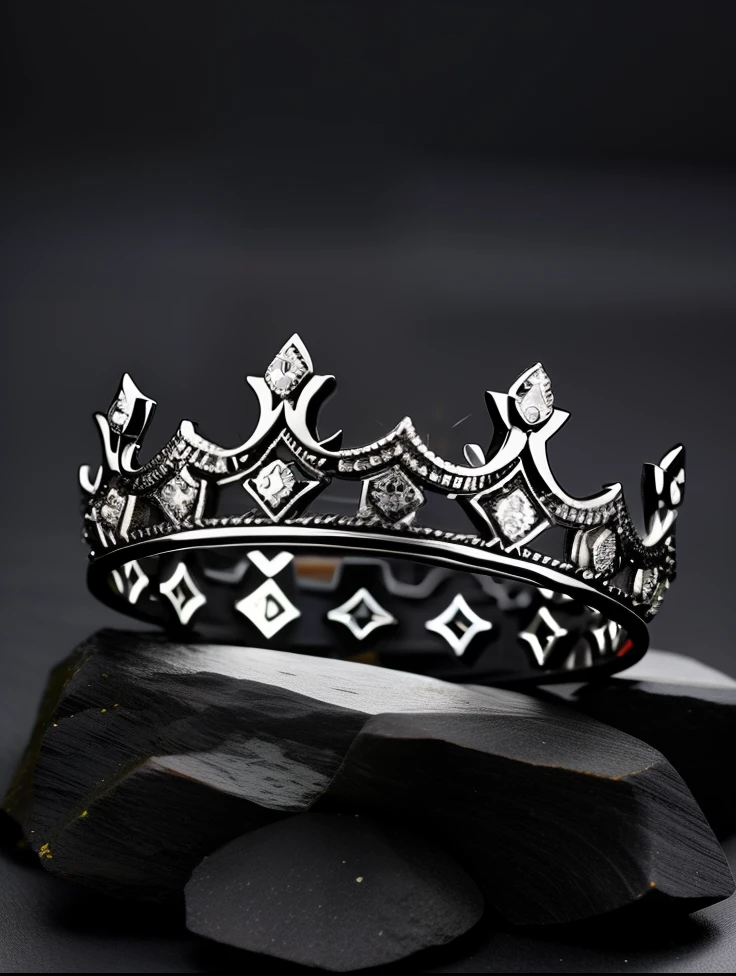 uma coroa quebrada em uma rocha com fundo escuro, nordic crown, coroa trincada, coroa antiga, Freio de coroa de metal Trident, coroa de espinhos quebrada, broke the Silver Prince&#39;s Crown, coroa quebrada de prata, diadem on the head, tiara fantasia ultra realista, tiara ornamentada intrincada, coroa de ferro preto, coroa de ferro, coroa intrincada ornamentada, tiara detalhada intrincada, Queda da Coroa, diadema, coroa ornamentada