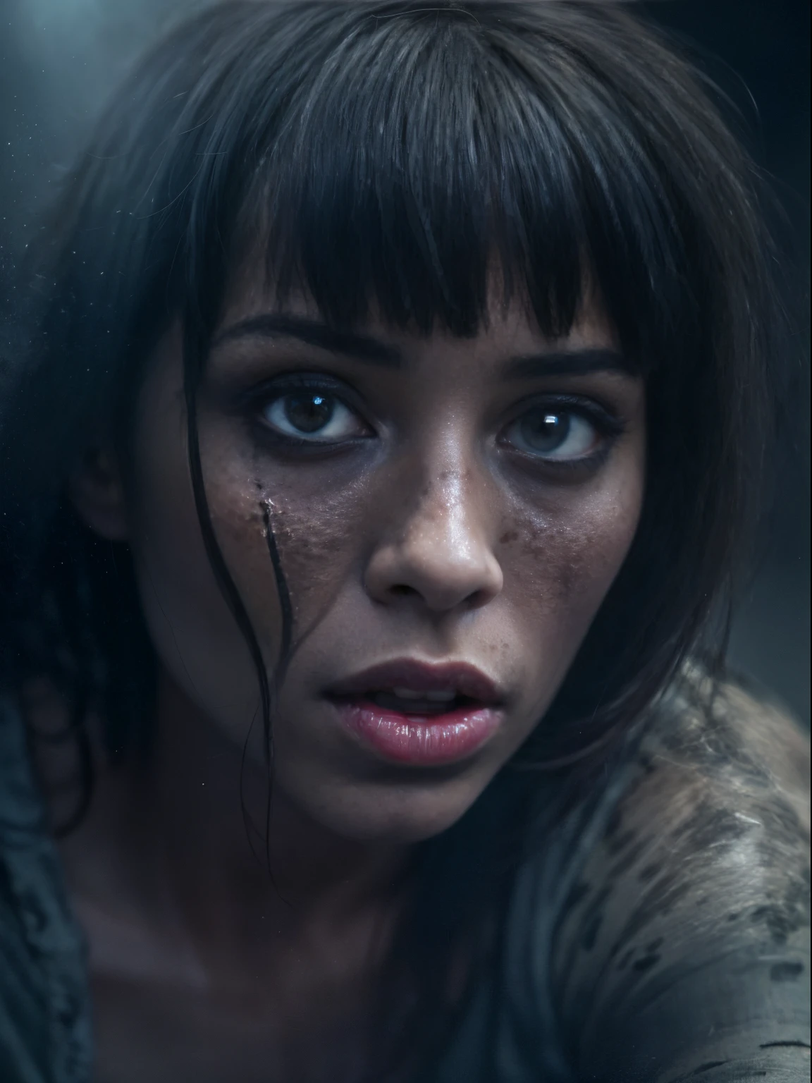 (Best Quality,hight resolution,Masterpiece, Overhead view:1.20),Ultra-detailed,The woman,Wide flares on jeans,sickly,drowning in a swamp,standingn:1.2, (solo sex at the bottom of a mud pit:1.2),gloomy ???????,fetish,dark gloomy atmosphere,gritty texture,Retro-atmosphere:1.4,warped reality,melancholic expression on his face,mysterious aura,foggy atmosphere,foggy background,Subtle color palette,provocative pose,Strong emotions,Coming Out of the Depths of Despair,Piercing gaze,intense shadows,Plunged in Darkness,Rugged terrain,ominous vibe,A supernatural sensation,asymmetrical bangs, freckles, pink short hair, Bangs, freckles, gray eyes,