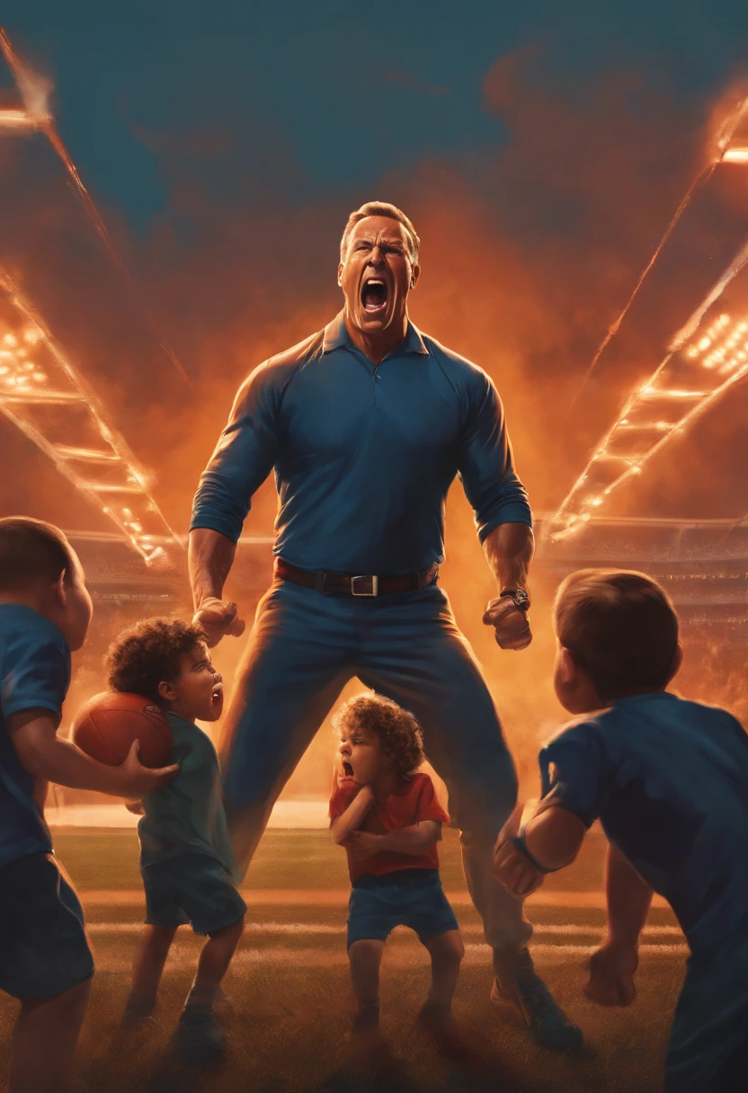 An image of the character angrily yelling at his kids, with veins popping out of his forehead.,original,50 year old while male that is a football coach and is visibly upset