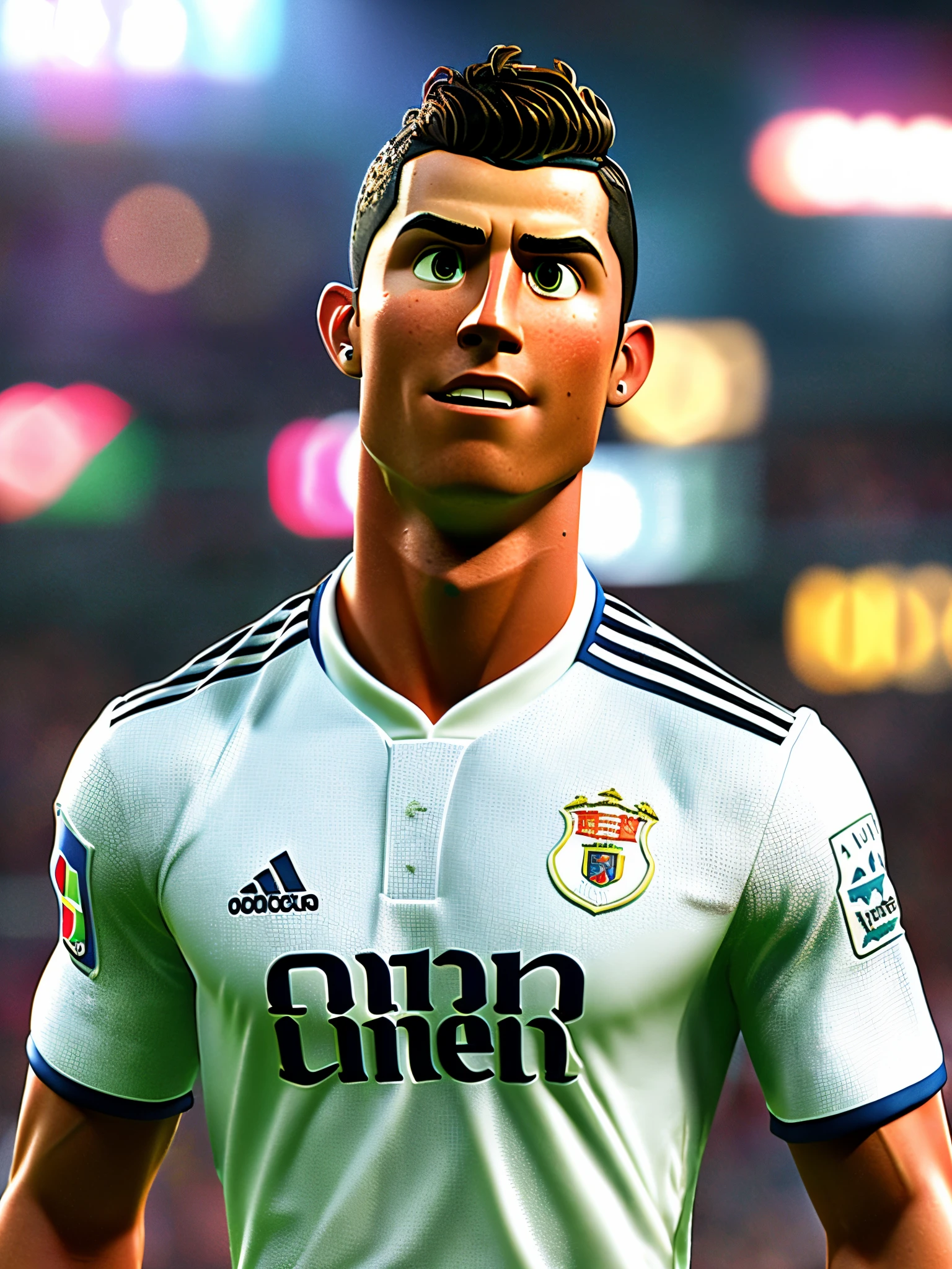 Cristiano Ronaldo,pixar style,masterpiece:1.2,bokeh,best quality,detailed leather,detailed texture,8k,claymation,cinematic lighting,sharp focus.
