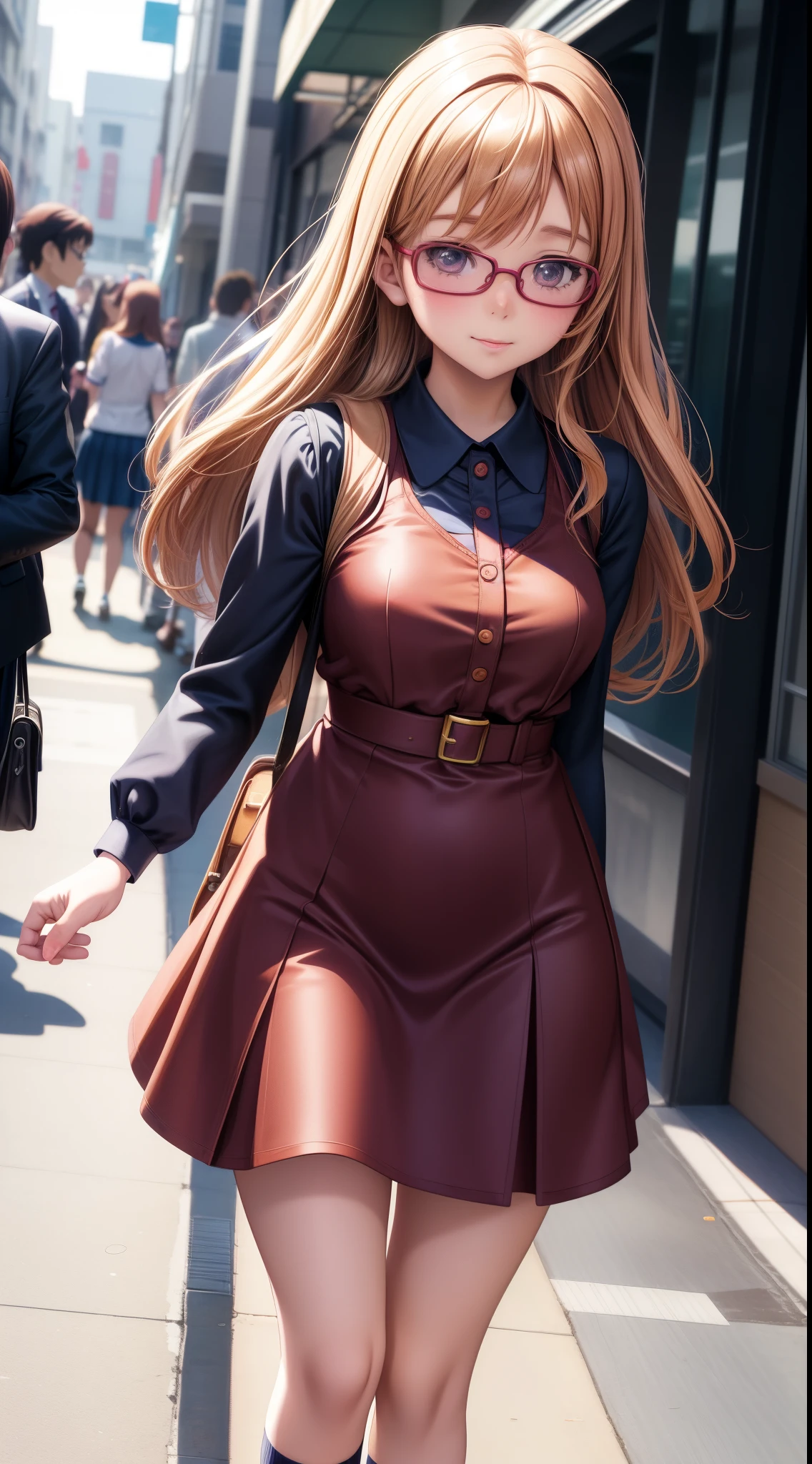 Anime - A woman wearing a brown dress and glasses takes a photo, small curvy , a hyperrealistic schoolgirl, a hyperrealistic schoolgirl, lolidress, Cute anime waifu in a nice dress, Smooth Anime CG Art, anime highly detailed, Seductive Anime Girl, with glasses, photorealistic anime girl render, Detailed Digital Anime Art