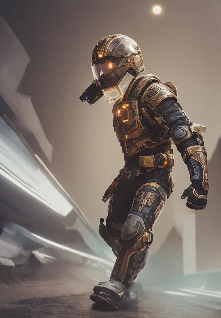 (full body, (dynamic pose), action pose), (rim lighting, studio lighting, distant moon light, night, bloom), (cinematic, best quality, masterpiece, ultra HD textures, highly detailed, hyper realistic, intricate detail, 8k, photorealistic, concept art, matte painting, autodesk maya, vray render, ray tracing, hdr), (dslr, full frame, 16mm focal length, f/8 aperture, dynamic perspective, dynamic angle, golden ratio, wide photography, wide field of view, deep depth of field, zoom out) techwear, urbansamurai 3d, realistic cyborg in a cyberhelmet head