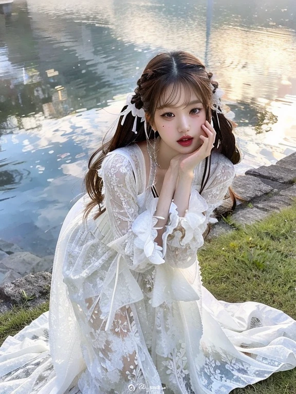 Mujer arafed con un vestido blanco sentada en un columpio., Parque Roseanne de Blackpink, Lalisa Manobal, Lalisa Manoban de Blackpink, ethereal fairy tale, very magical and dreamy, Rubia - Princesa de pieles, lovely languid princess, dreamy and ethereal, Sonriendo como una reina de las hadas, Jossi de Blackpink, spring day, ethereal and dreamy