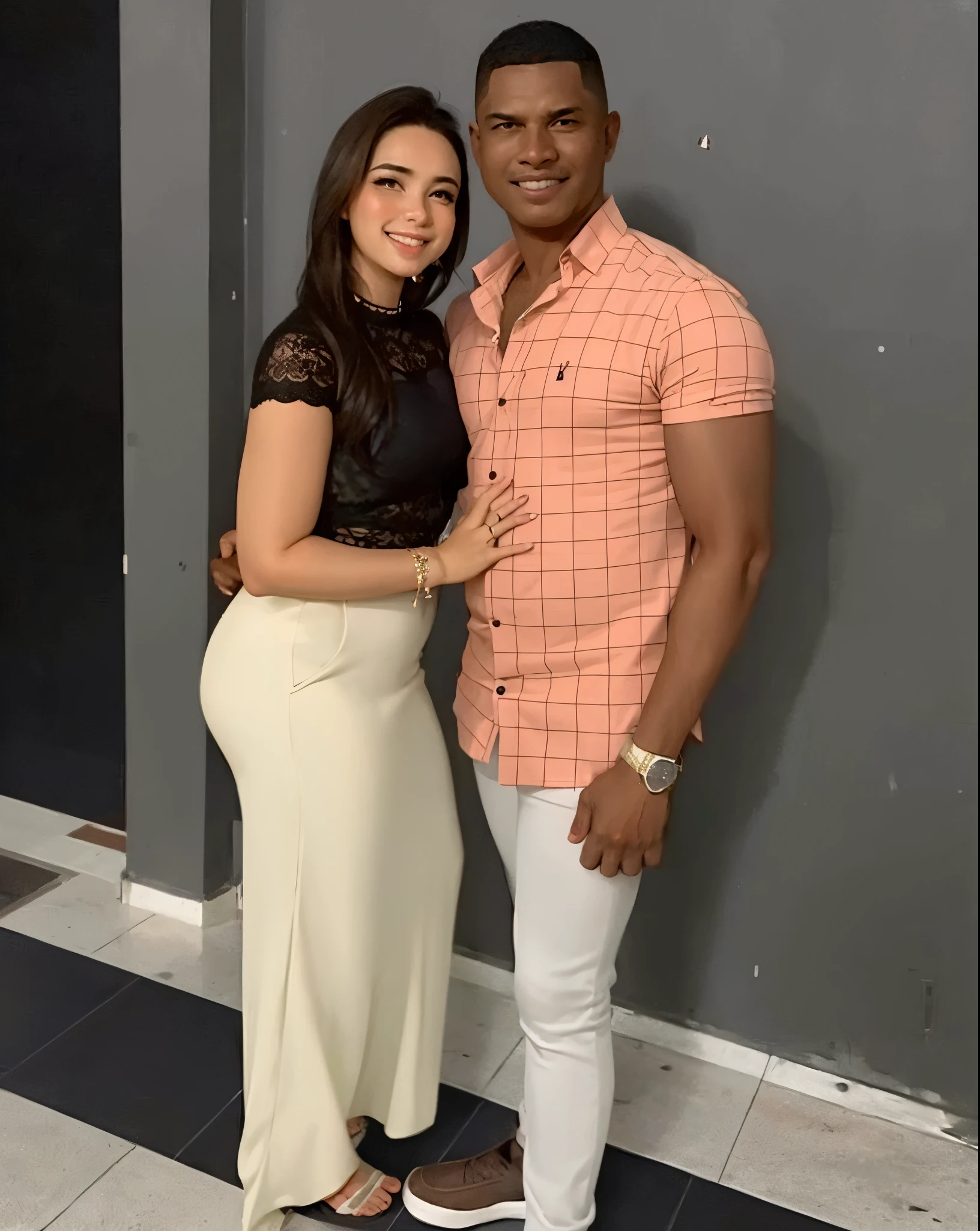 A man and a woman standing next to each other in front of a wall, Lovely couple, taken in the early 2020s, imagem vazada, imagem de perfil, imagem empilhada, com ela longa, pose de casal, Casal feliz, ney matogrosso with malice, Directed by: Herbert MacNair, suave em _ O pano de fundo, they are in love, crescimento de um casal