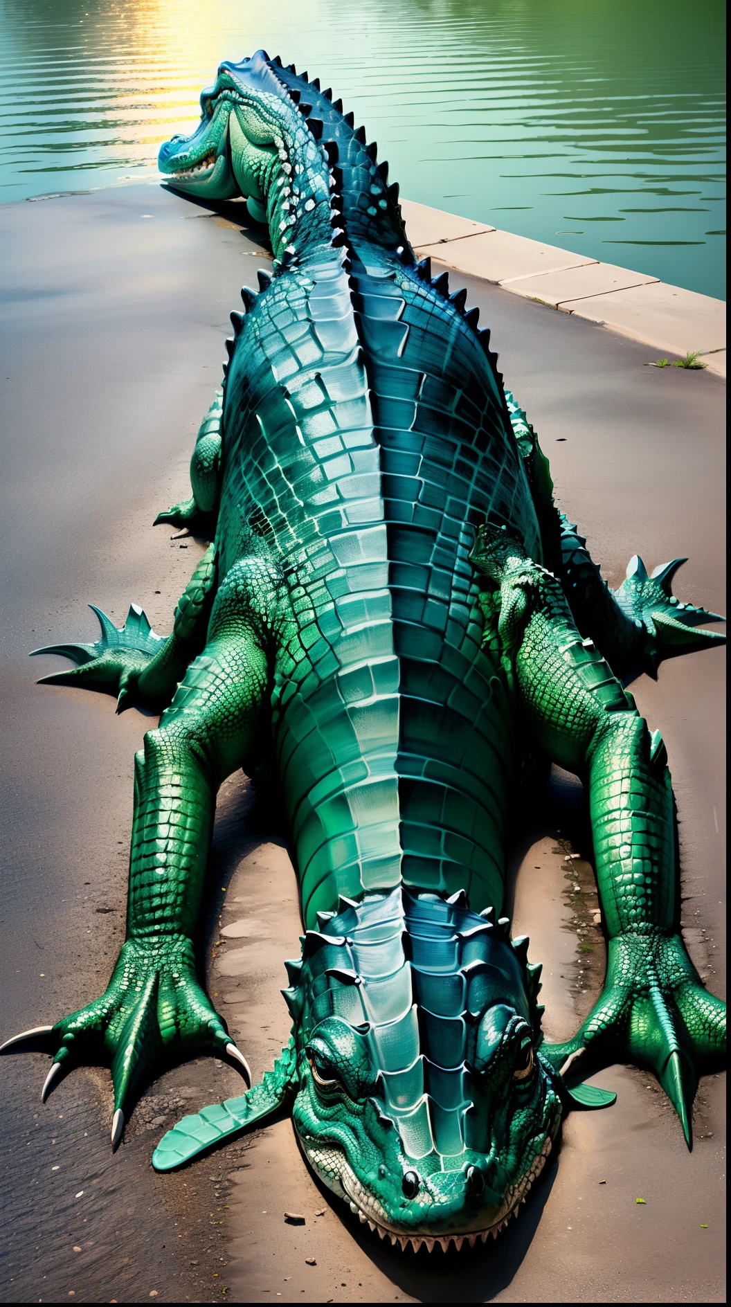 An alligator with eight feet