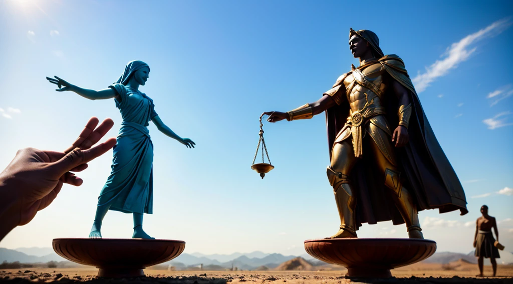 A visual representation of ethical actions, like a hand outstretched in help and a balanced scale.
Human figures interacting fairly and ethically in everyday settings.
A palavra "justice" aesthetically incorporated.