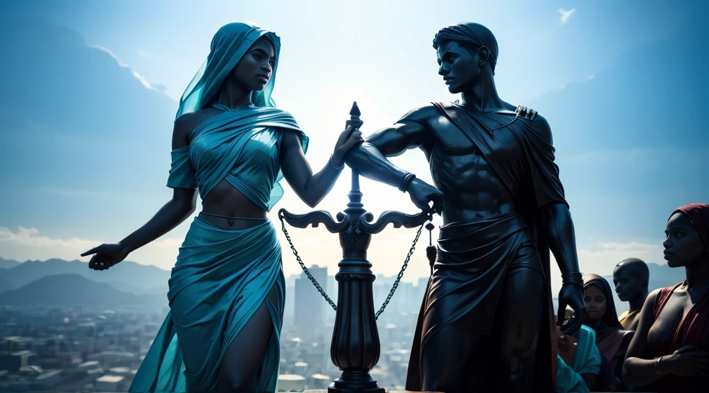 A visual representation of ethical actions, like a hand outstretched in help and a balanced scale.
Human figures interacting fairly and ethically in everyday settings.
A palavra "justice" aesthetically incorporated.