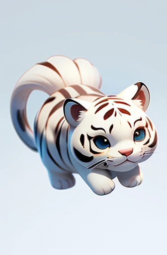 masterpiece, best quality, white tiger, cute, small, round ball-like body, cute face, two tails, floating, simple background, solo