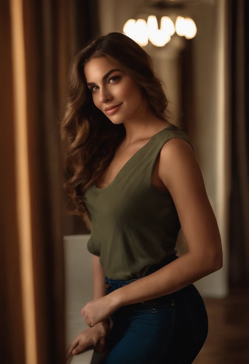 profissional, (4K Photo:1.1) por (Jeremy Lipking:0.3), (Dittmann Anna:0.3), (Marcos Ariano:0.3), (foco nítido:1.3), High detail, Usando (camisa decotada:1.2), Rosto bonito e detalhado, hazelnut eyes, longos cabelos loiros, (mulher jovem atraente:1.3), (sedutor:1.1), (Corar:1.1), Forma do corpo da ampulheta, grandes seios grandes redondos, quadris largos, mulher na camisola de renda, mulher de camisola sensual posando no clube, Deusa loira, roupa apertada, traje apertado, sorrindo sedutoramente, cara bonita, menina perfeita de cabelos brancos, Pose satisfeita, sorriso bonito e sedutor, menina loira bonita, good young girl, beautiful angle, pose atraente, menina bonito, pose sexy, uma loira linda, imagem de corpo inteiro, corpo inteiro