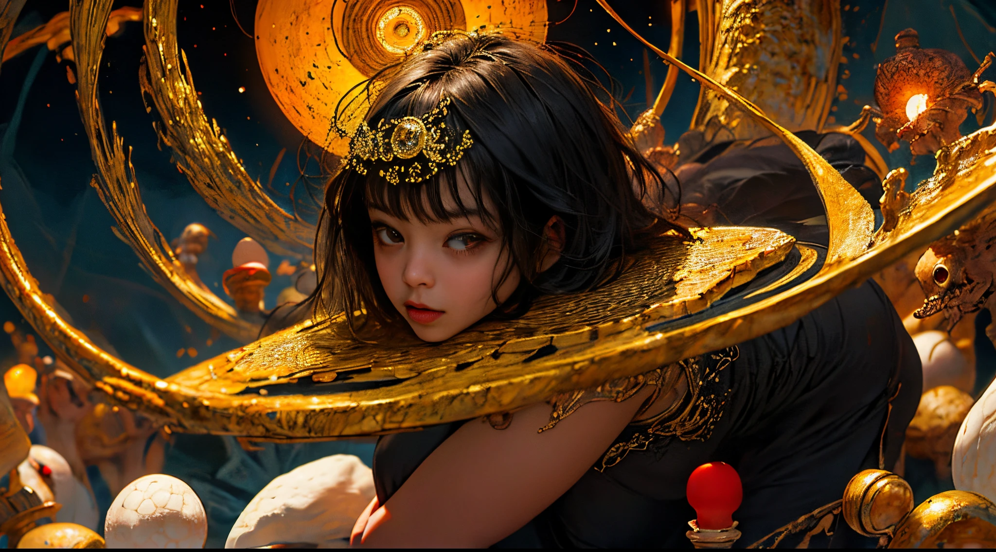 loli, alien landscape, surrealism, futurism, cubism futurism, cyberpunk, ray tracing, glitter, cinematic lighting, motion blur, flash, atmospheric perspective, pov, ultra wide, canon, ultra hd, retina, masterpiece, textured skin, ccurate, anatomically correct, super detail, high detail, high resolution, best quality, award-winning, 4K, 8k, 16k