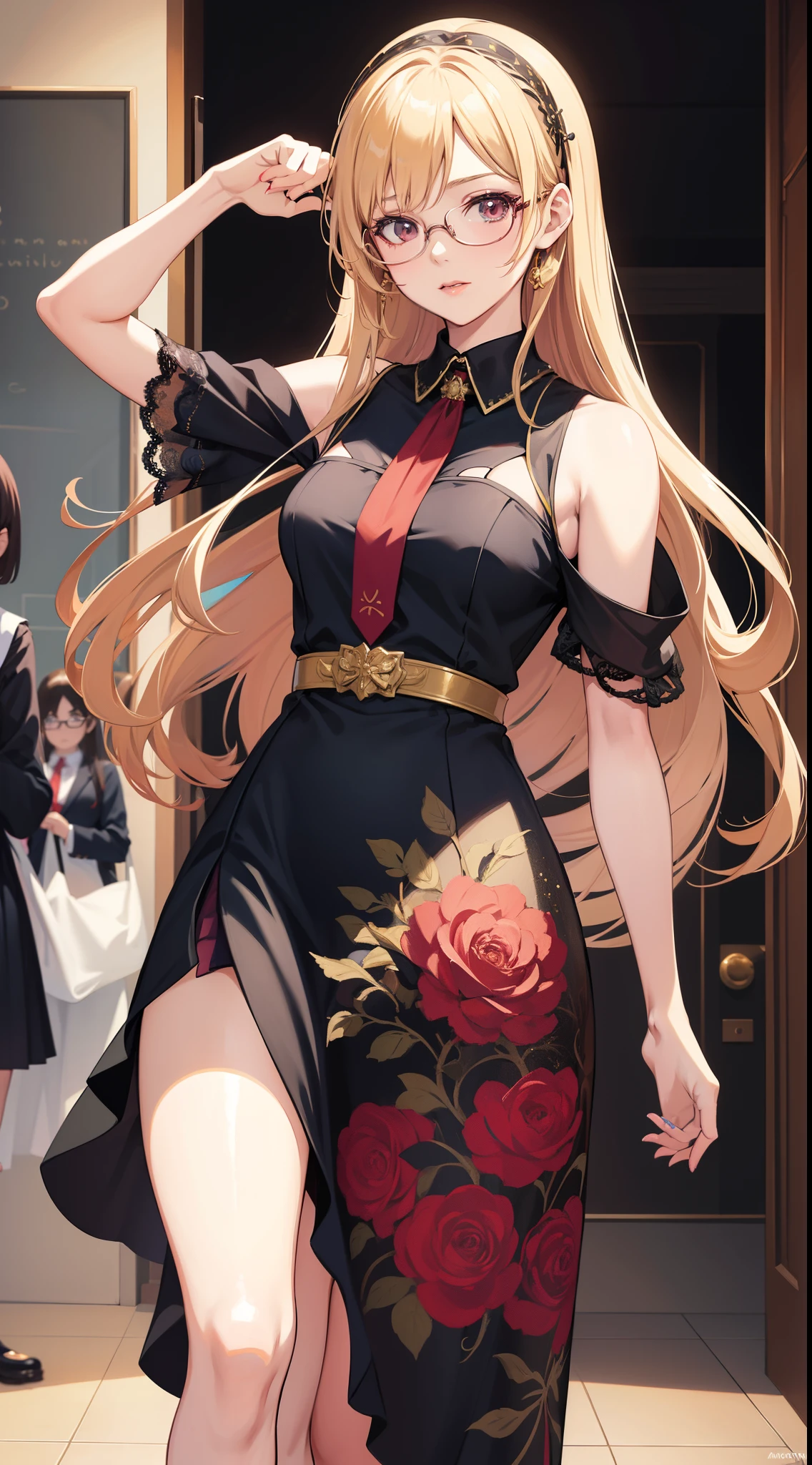 Anime - A woman in a silk dress and glasses takes a photo, small curvy , a hyperrealistic schoolgirl, a hyperrealistic schoolgirl, Lolia silk dress, Cute anime waifu in a nice dress, Smooth Anime CG Art, anime highly detailed, Seductive Anime Girl, with glasses, photorealistic anime girl render, Detailed Digital Anime Art