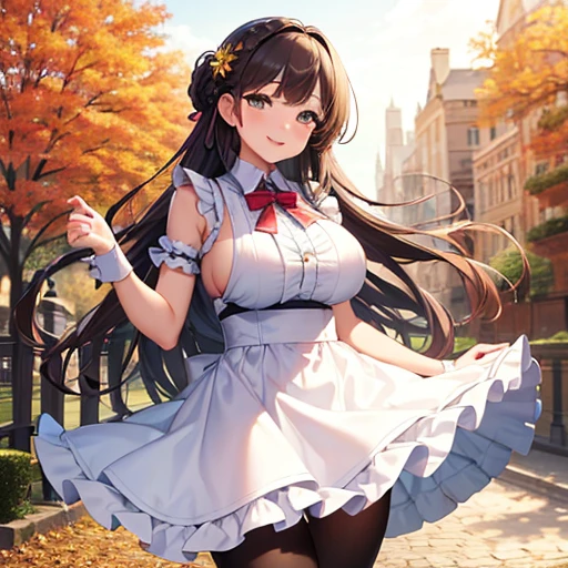 1gril,solo,masterpiece,best quality,(masterpiece:1.21),(best quality:1.331),(ultra-detailed:1.21),(illustration:1.21),(disheveled hair:1.21),(frills:1.21),(1girl:1.1),(solo:1.1),dynamic angle,big top sleeves,(floating:1.4),beautiful detailed sky,beautiful detailed water,beautiful detailed eyes,overexposure,side blunt bangs,hair between eyes,bowties,buttons,bare shoulders,pleated skirt,flowers,(Cleavage:1.7),(Exposed side milk:1.6),(Rich details:1.4),From above,(Drenched white vest:1.5),(Loose vest:1.3),Super short wrinkled skirt,(Exposed lace panties:1.4),(Appropriate character composition:1.4),(((Pure white lace vest:1.6))),No jacket,(No extra clothes:1.3),(Pure white vest:1.2),V gesture,whole body,sexy pose,(Medium breasts:1.6),Colored shiny hair,