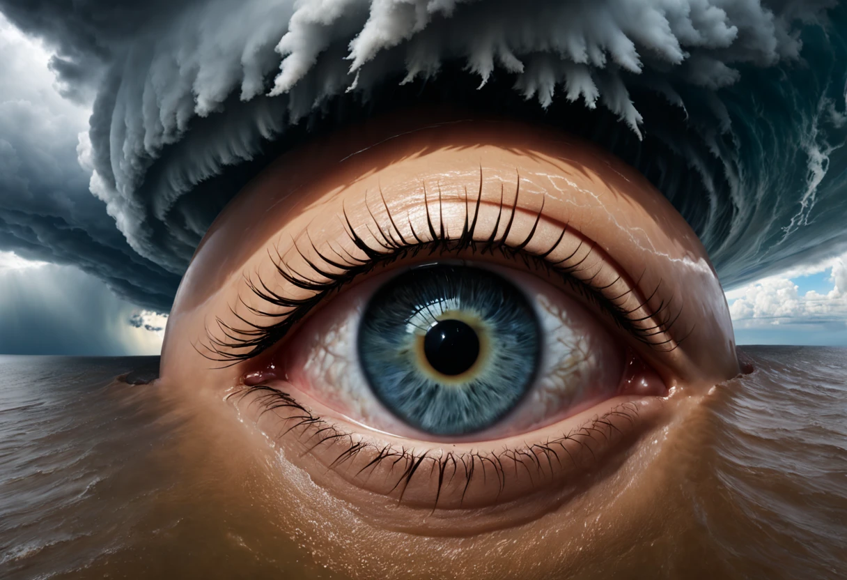 Close-up of the center of the storm, Eye of the typhoon,hurricane, apocalypse hurricane storm, Stormy weather, eyed, The storm of all storms, cloud with eye, firestorm, Inspired by Storm Thorgerson, Oh, God&#39;Eye view, Explosive pigmentation, webcam photography, Aerial photography, visual pun, Jean Delville, Narrative-driven visual storytelling, Macro zoom, Environmental awareness, Terror wave, Cloud core, yankees core, Aerial photography, in the style of a visual pun, Macro zoom, bird's eyes view, Copy punk, Terror wave, webcam photography, mottled，(Best quality at best,4K,8K,A high resolution,tmasterpiece:1.2),ultra - detailed,(actual,realistically,realistically:1.37),