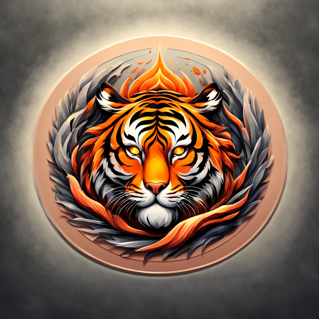 a tiger with a circular design on its face, with a circular background, vector art by Shen Zhou, shutterstock, digital art, digital art highly detailed, high definition background, ((tiger)), tiger of fire flying, digital painting highly detailed, high quality hd digital art, digital art. highly detailed, hd vector art, digital art highly-detailed