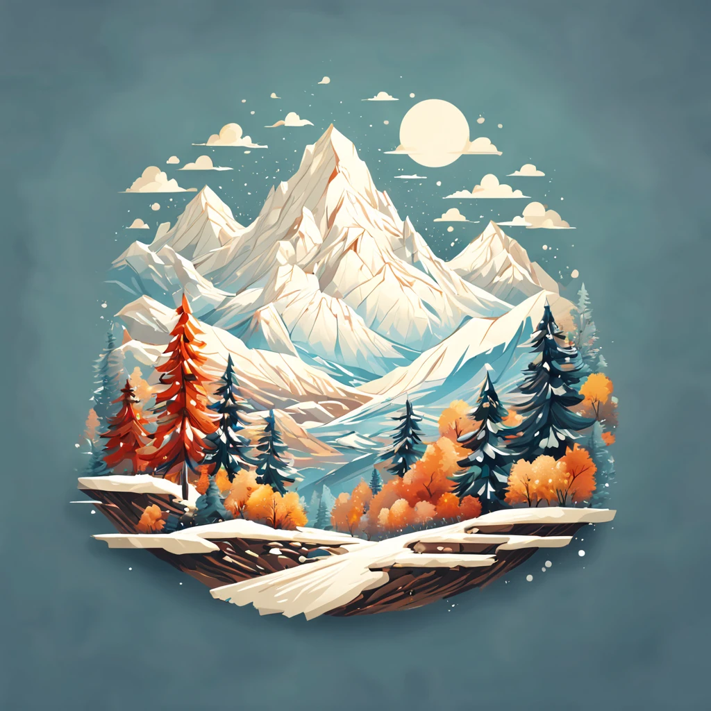 t-shirt design, painting of a snow mountain with big snowfall, a detailed painting by Petros Afshar, shutterstock contest winner, environmental art, detailed painting, outlined art, 2d game art, isolated background for logo