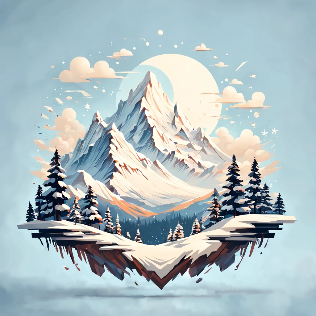 t-shirt design, painting of a snow mountain with big snowfall, a detailed painting by Petros Afshar, shutterstock contest winner, environmental art, detailed painting, outlined art, 2d game art, isolated background for logo