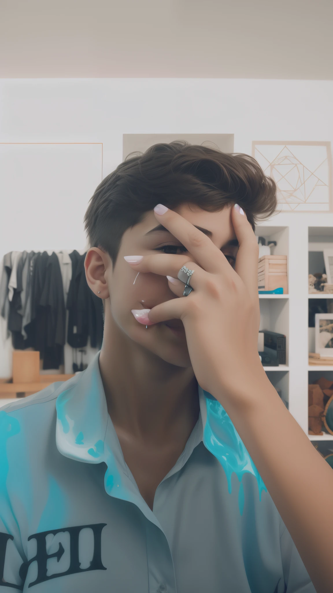 a boy, melting skin, sacred geometry, surreal futurism