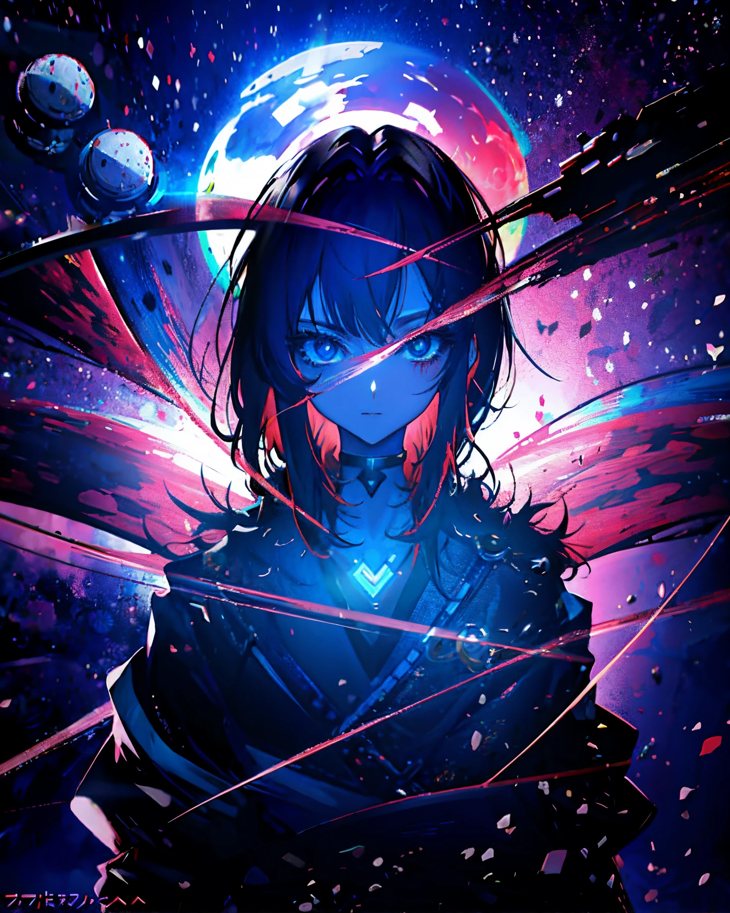 anime, arte de anime, cara, olhos Brancos , olhos brilhantes, arte de anime cyberpunk, Estilo de arte ufotable, crazy horror