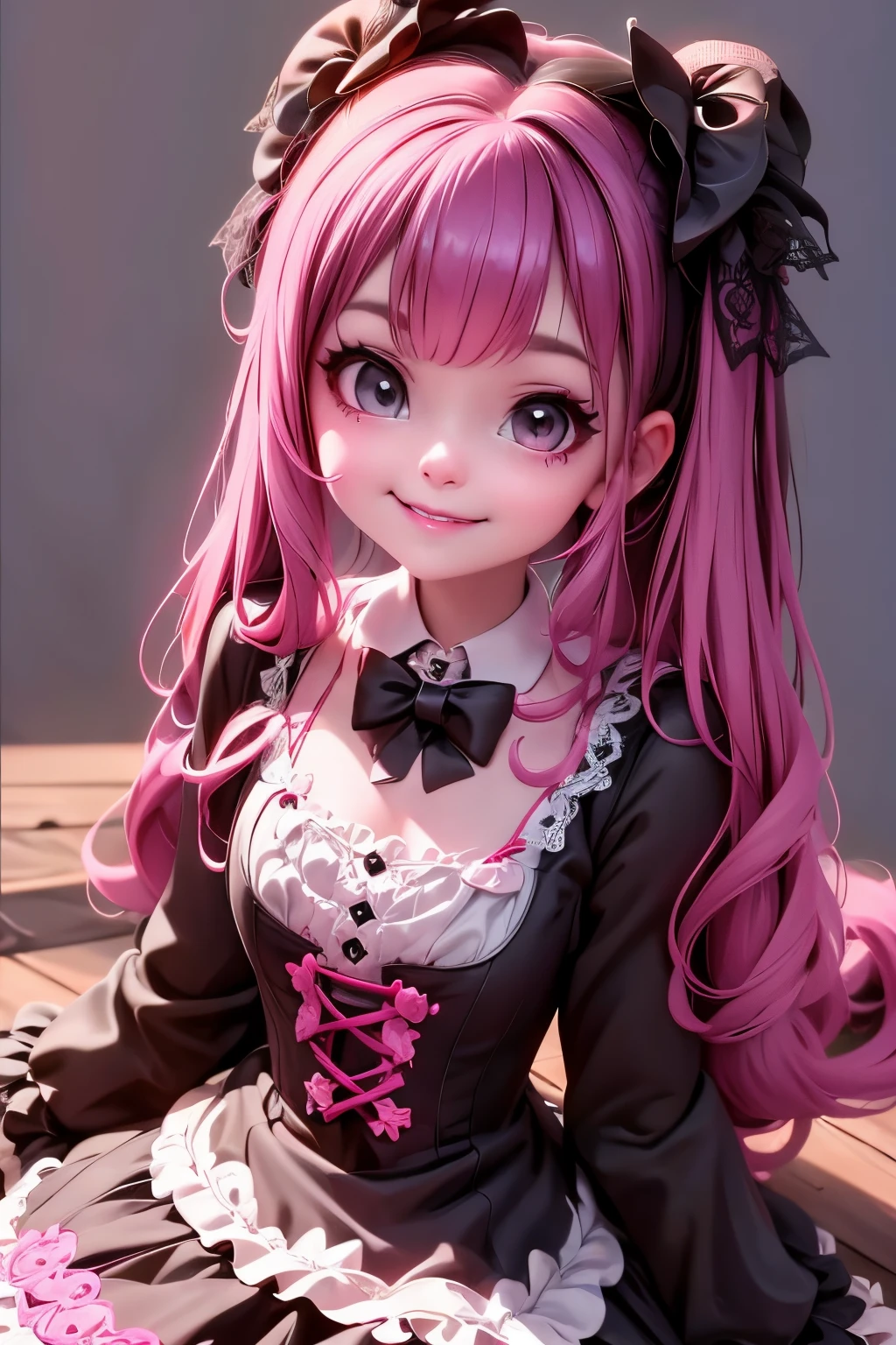 a close up of a (demon girl) smiling in a black lace outfit, frilly outfit, witchcore clothes, fantasy outfit, ****ta style, cutecore clowncore, fairycore, style of magical girl, goth girl, cutecore, ****, 1 7 - year - old anime goth girl