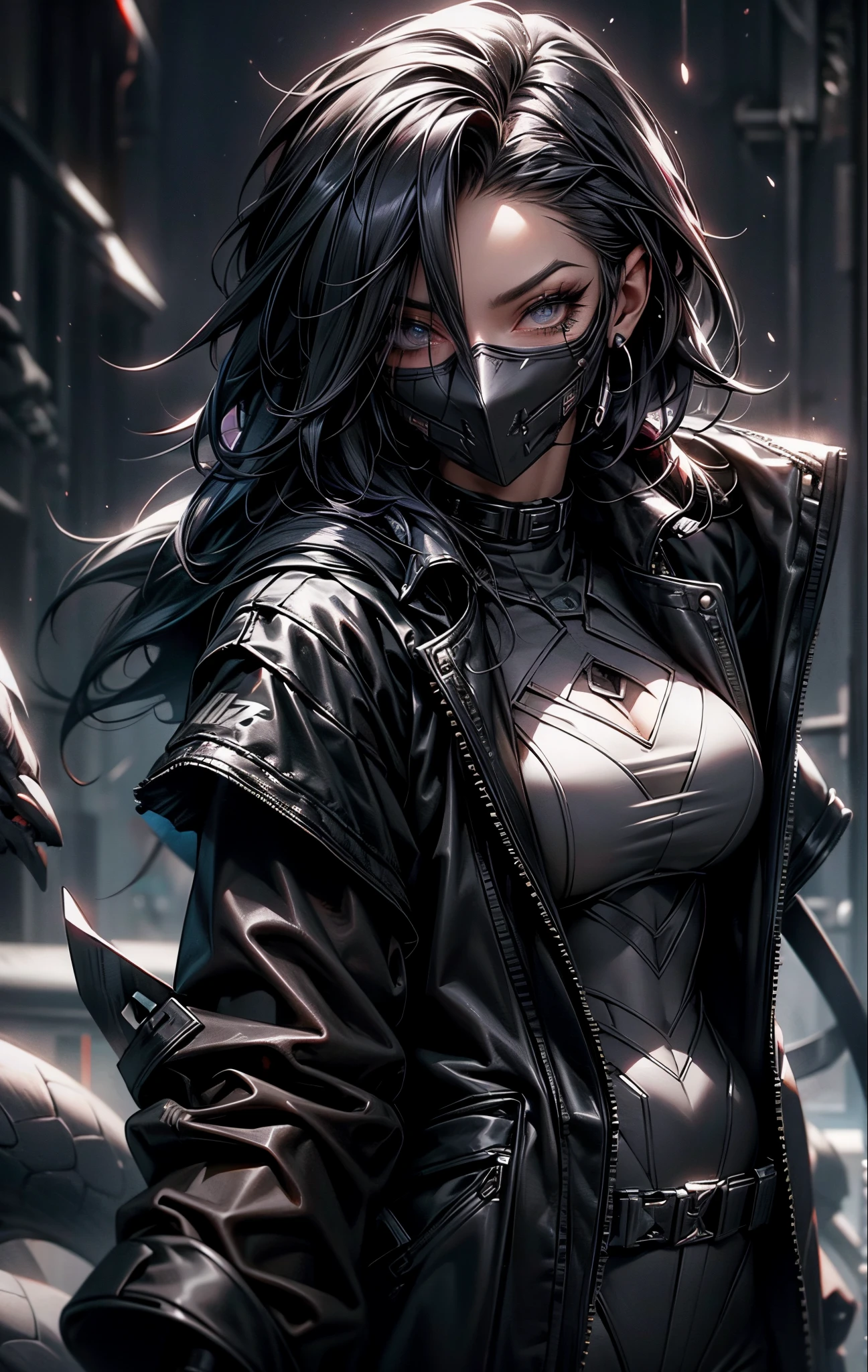 brooke monk in black catsuits with a mask on their face, wearing techwear and armor, anime cuberpunk gothic art, goth ninja, fishnet clothing, goth rave cyberpunk spiderweb clothing