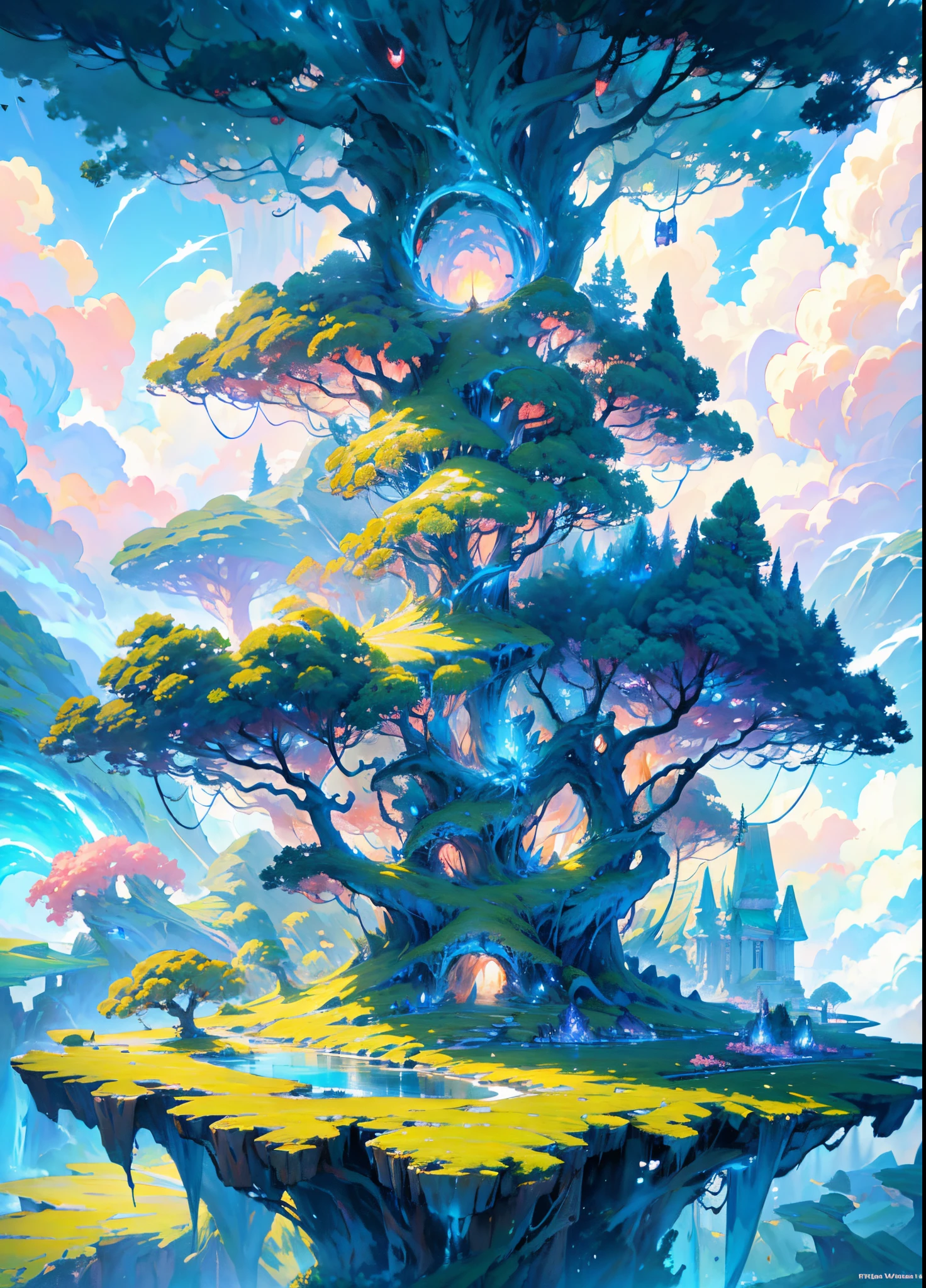 a tree on top of a small island surrounded by clouds, world tree, the world tree, made of tree and fantasy valley, anime nature, anime nature wallpap, anime fantasy artwork, amazing wallpaper, detailed anime artwork, anime epic artwork, detailed anime art, flying island in the sky, detailed key anime art, high detailed official artwork, concept world art