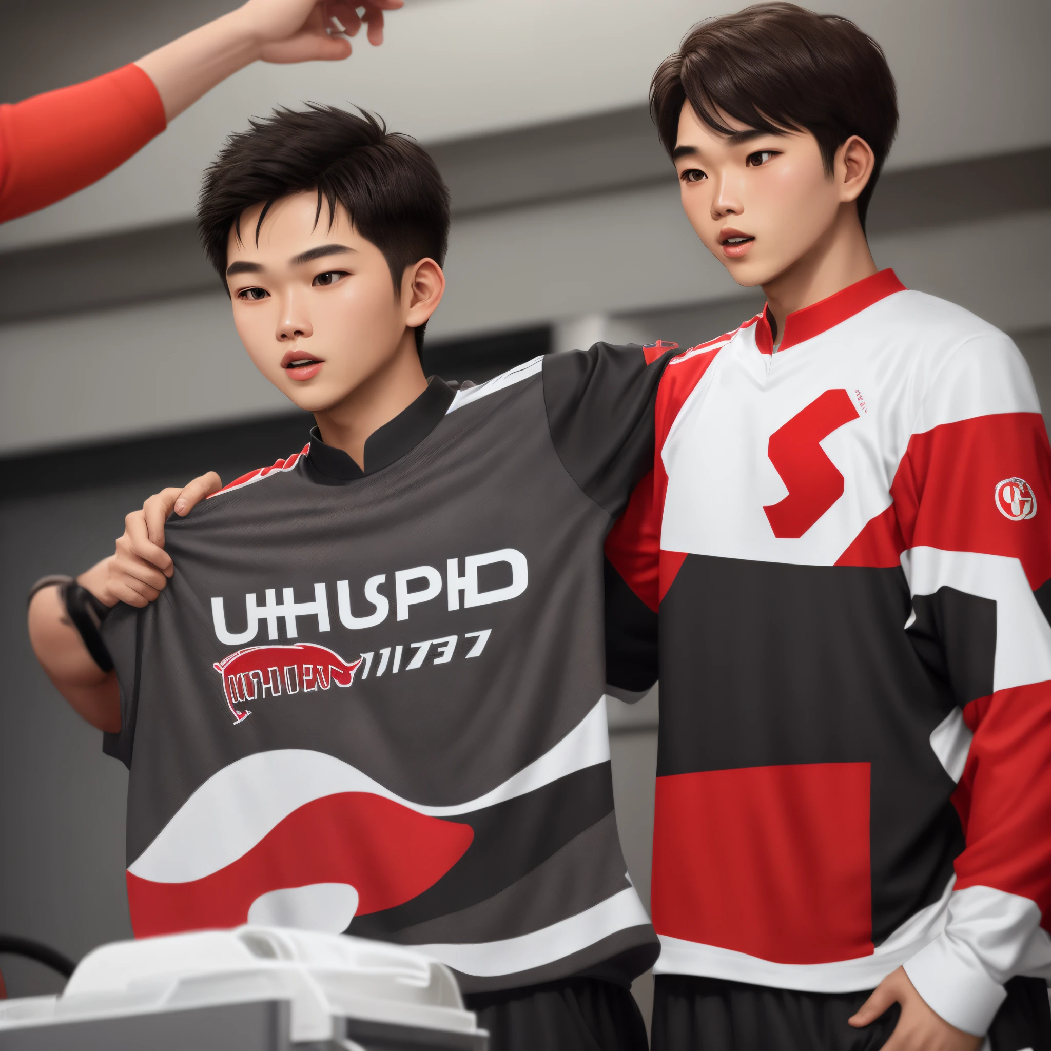 Create a jersey that’s red black and white with the words Goodphil for Filipino organization UHFSA