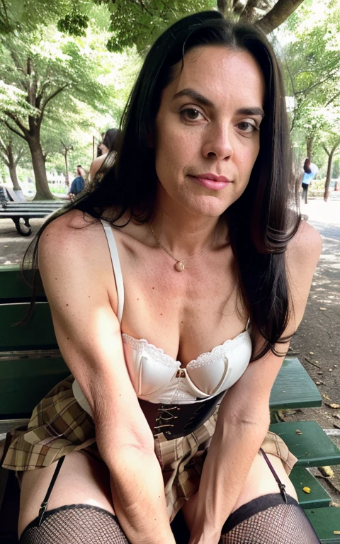 photorealistic,  sissy boy, ((tansgender mature masculine woman)) ((( long dark hair, ))) short skirt  stockings, lingerie,    (Aging woman:1.5),Lustful,satisfies himself ((sat on a park bench ))ultra shortcut skirt, corset, Stockings with garters,, (shameful and humiliating), outdoor,  background, best quality, hyper detailed, beautiful woman, selfie photo, upper body, solo,  analog style, looking at viewer, skin texture, film grain, close up, ultra high res, best shadow, RAW, instagram LUT