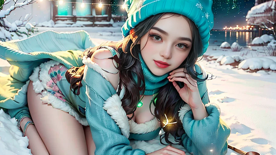 Prompt ++
(bestquality, highres, ultra-detail), girl in winter night, (((1girls))),(((bara))),(((One woman.))),(age is 18 years old),[The face is a mixture of (((Irene 1:1.2))) and (((Excella_AR 5:1.2)))],(crisp focus:1.5),beautiful detailึ eyes,Beautifully detailed lips,very detailed eyes and face,long eyelashes,A Beautiful Girl,women&#39;s charm,pearl skin,(skin pores:1.1),very detailed face and skin texture,(skin texture:1.1),Black Hair,Hair is soft and smooth.,The body is tall and slender.,(Height 192 cm.),The body is thin and fragile.,graceful posture,Strong and defined muscles,Flawless skin,Define ABS,Perfect curve,Feminine appearance,long beautiful legs,Gathering elegance and beauty,Happy expression,Smiling hard,Seductive eyes and seductive lips,large boobs,((wears a ((Light Green)) Mini Dresses:1.3)),(pose from various angles),(full body), (Winter Wonderland, snowy landscape), Cozy scarves and knit hats, Warm breath in the cold air, (Soft snowflakes fall, Pure white snow covers the ground.), (The stars twinkled brightly in the sky., The moonlight shines softly), (The frosty trees surrounded him in silence.), (Delicate shades of blue and pink), (superb, ethereal light), (dreamy, Quaint atmosphere), (portrait:1.1, full body view, Ice Princess), (stunning beauty, serene expression), (Quiet atmosphere).