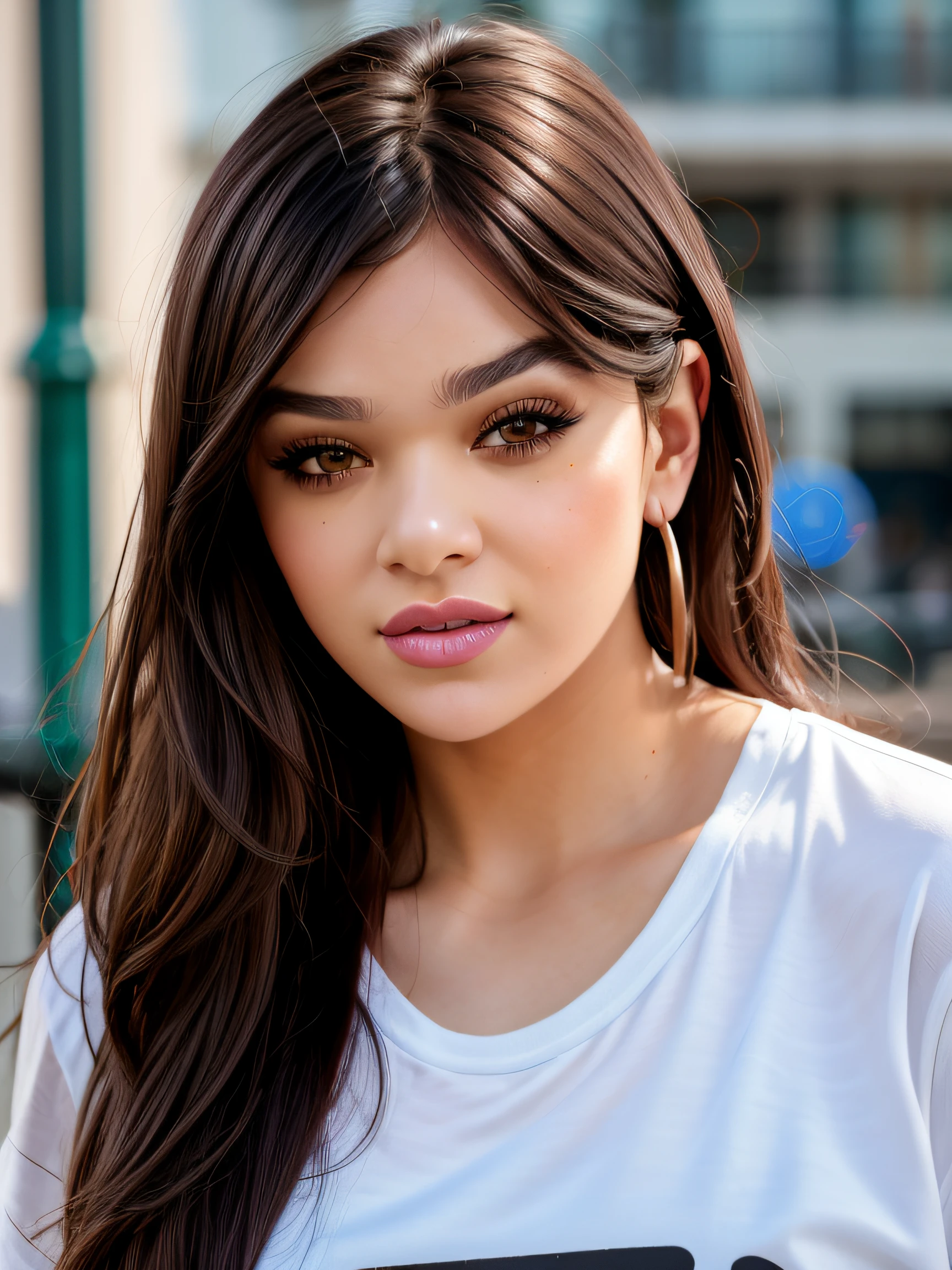 1 mujer, cabello largo ondulado, dark brown eyes, pechos muy grandes, pechos 40b, con blusa color blanco, biting her lips, sensual