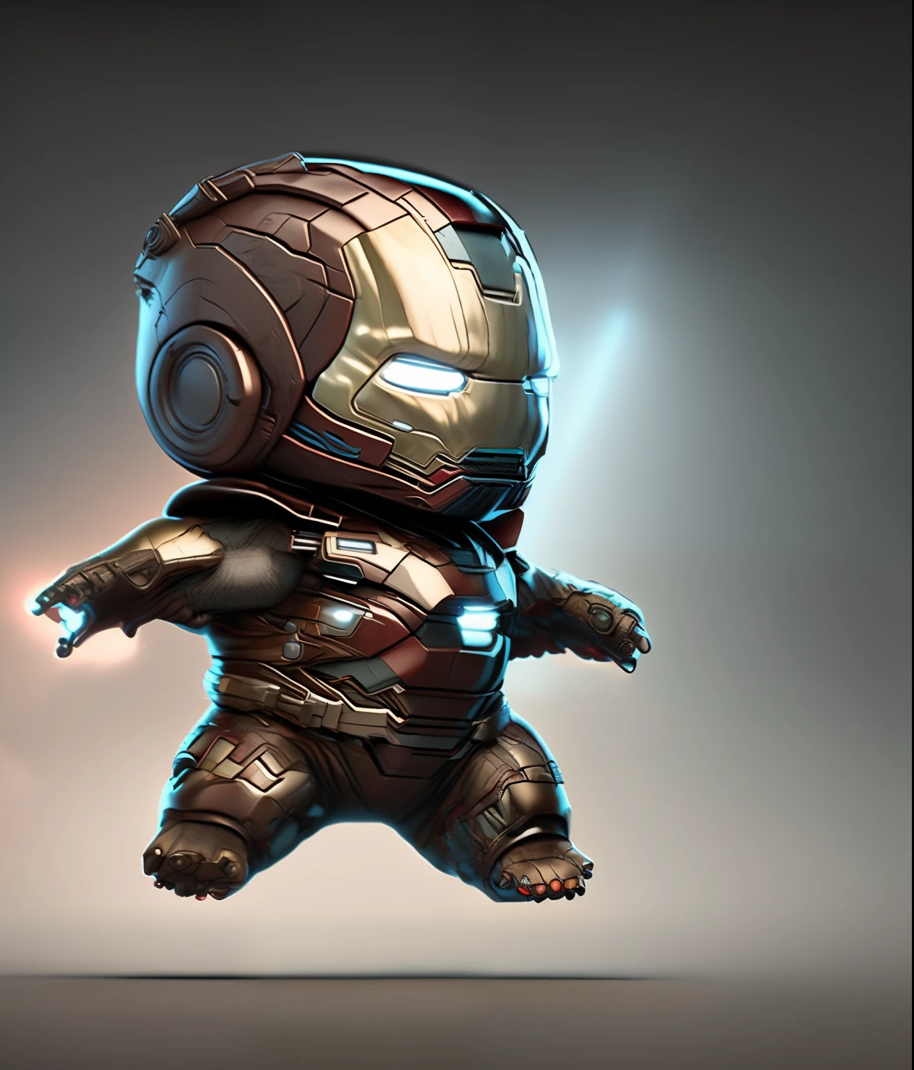 Filmaufnahme des realistischen niedlichen french bulldog puppy, In the marvel Avanger iron man costume, nahtlos, episch, filmisch, komplizierte Details, awards winning, great lighting, Schattierung, High quality, detailliert