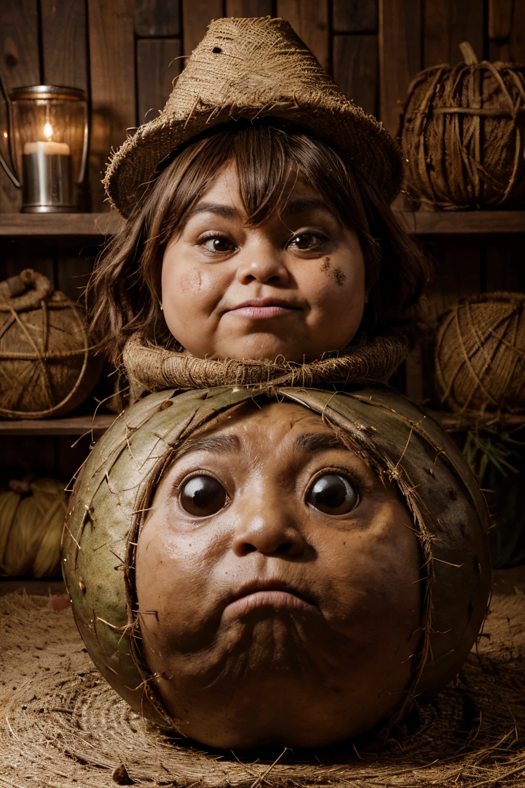 there is a potato with a face on it and a black band around it, a character based on a haggis, big chungus as elden ring boss, peter dutton as a potato, she is a gourd, goron brute, turnip hair, cursed images, r/morrowind, tina turner in a turnip costume, boneface