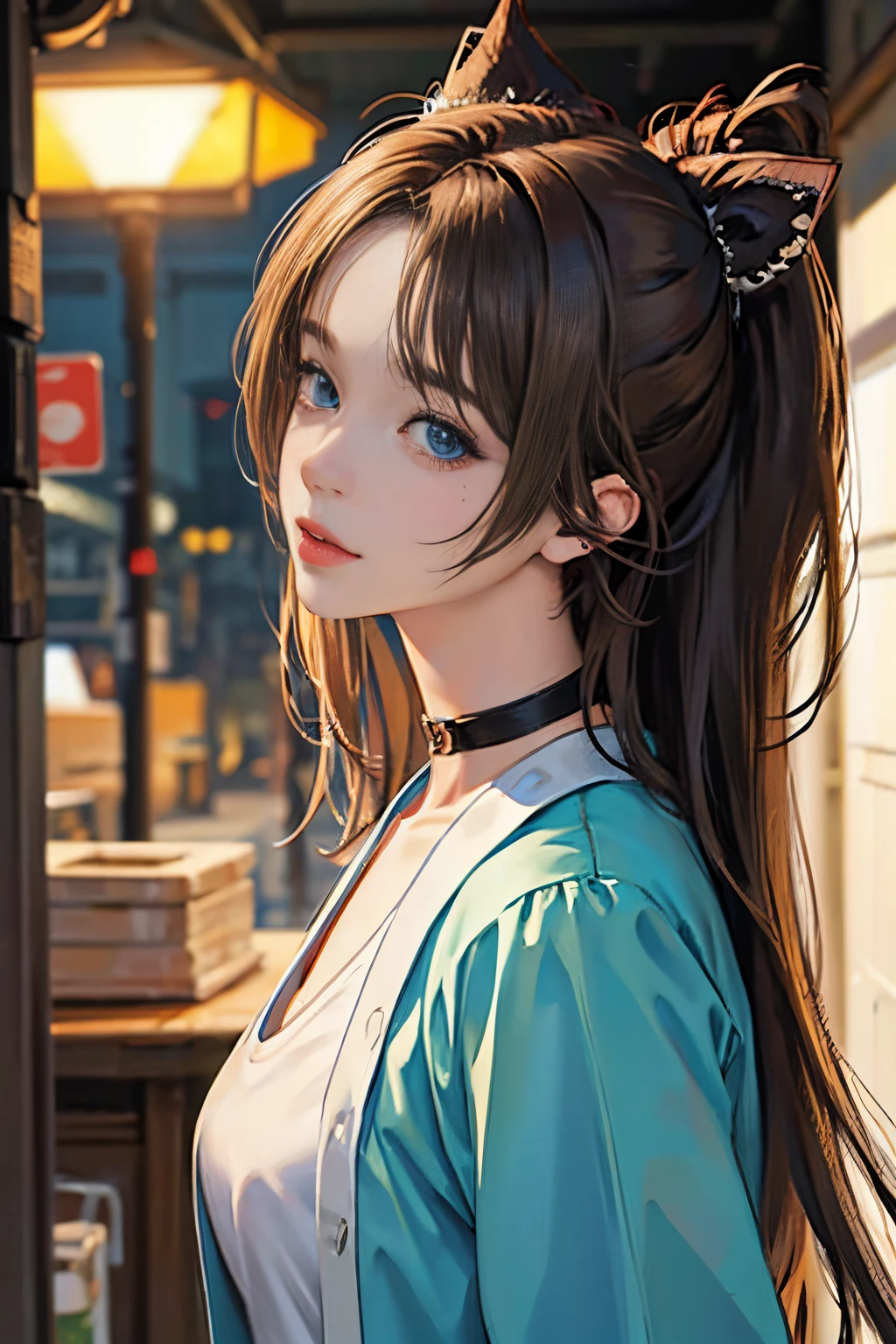 1人の女性、 watching at viewers、
,Her beautiful blue eyes, Twin-tailed brown hair, Moles under her eyes, Plump and glossy lips, Heart-shaped choker, Looking at the viewer, smiling at the viewer. .. .. .. .. .. .. .. .. .. .. .. .. .. .. .. .. .. .. .. .. .. .. .. .. .. .. .. .. .. .. .. .. .. .. .. .。.。.。.。.。.。.。.。.。.。.。.。.。.。.。.。.。.。.。.。.。.。.。.。.。.。.。.。.。.。.。.。.。.。.。.。.。.。.。.。.。.。.。.。.。.。.。.。.。.。.。.。.。.。.。.。.。.。.。.。.。.。.。.。.。.。.。.。.。.。.。.3D, cyberpunk style short clothes、Nami Style in Anime One Piece, of the highest quality, 8K, Detailed skin texture, Detailed Cloth Texture, beautifull detailed face, Intricate details, Pirate Ship、
Rim lighting, Side lighting, Cinematic lighting, Ultra high definition, 8K UHD, Film grain, Best Shadows, Delicate, Facing the viewer, gazing at viewer