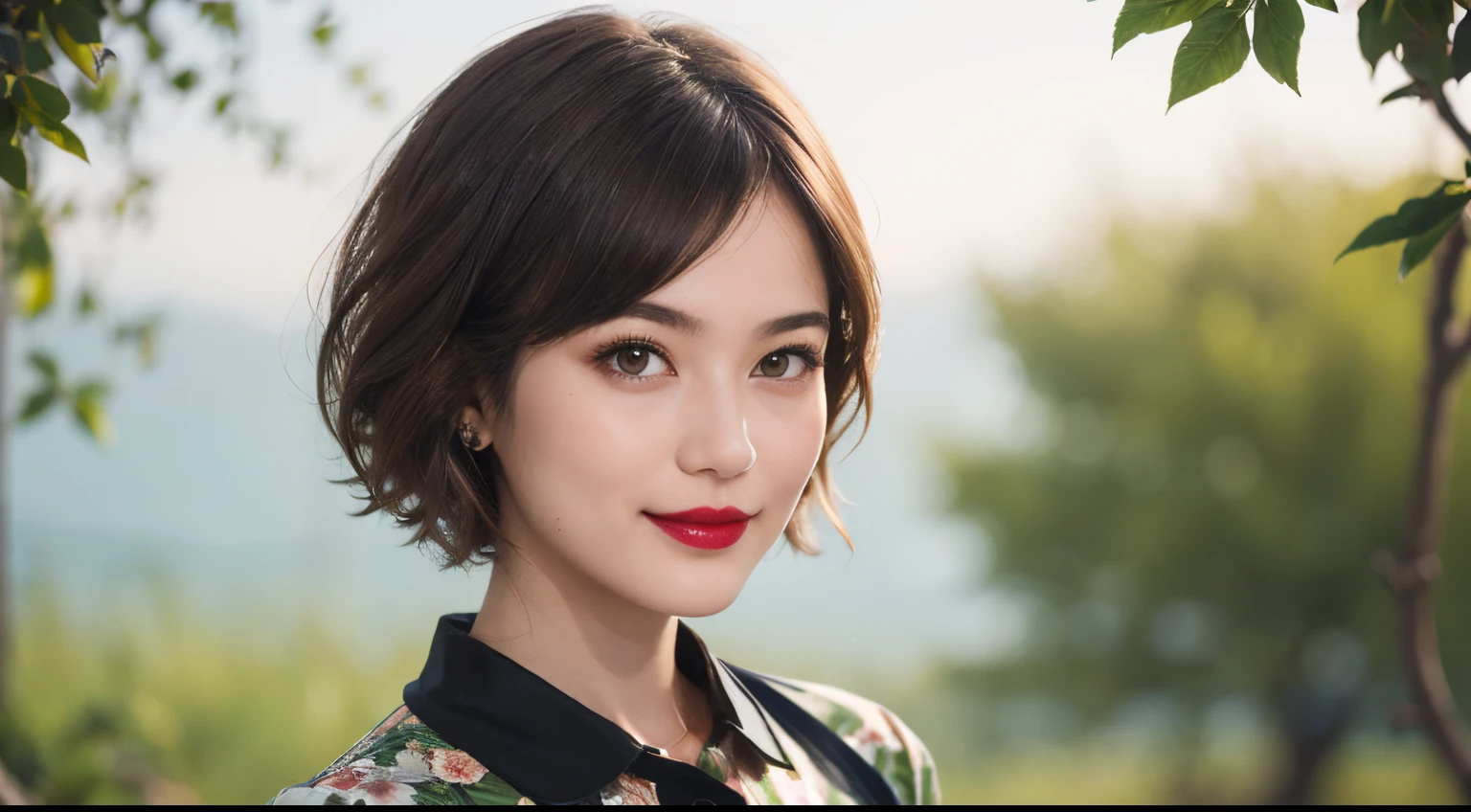 110
(a 20 yo woman,is standing), (A hyper-realistic), (high-level image quality), ((beautiful hairstyle 46)), ((short-hair)), (Gentle smile), (Keep your mouth shut), (lipsticks), (breasted:1.1), (wildlife print clothing)