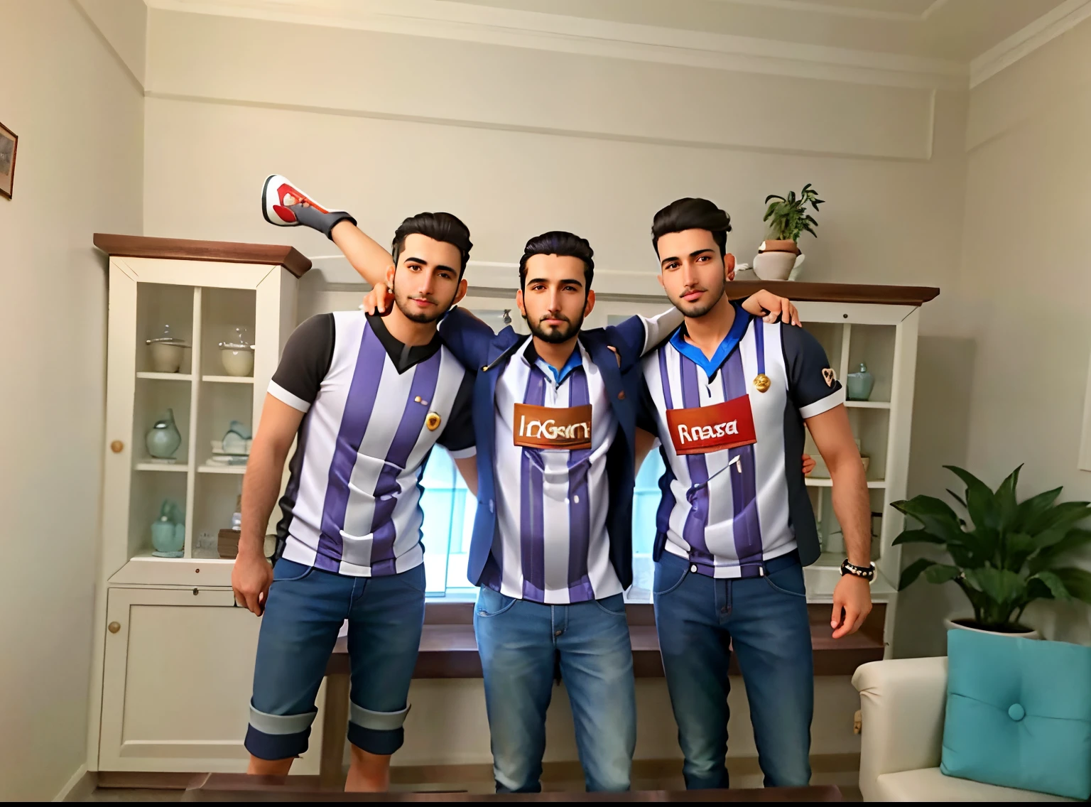 Trois hommes et chemises en rayonne posent pour une photo dans un salon, enes dirig, Masterpiece!!!, Ligne Yesilbas, Masterpiece!!!!, inspired by Pál Balkay, Doruk Erdem, Aykut Aydogdu, Pas de stipe, Mohamed Reda, Masterpiece!!, Aykut Aydogdu Zener, Emad Mostaque