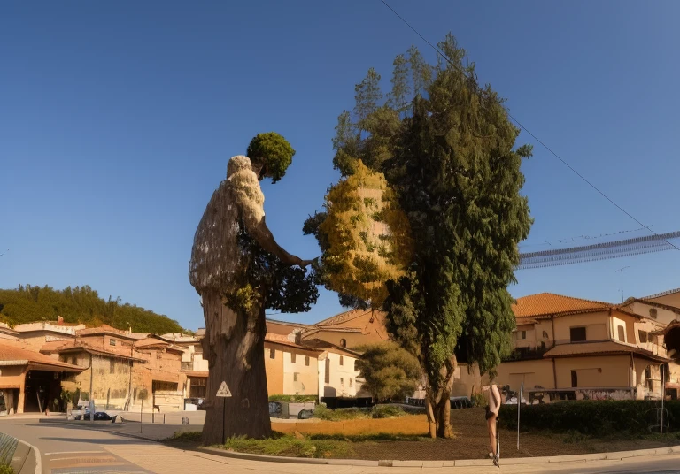 there is a statue of a man and a woman in a tree, Escultura gigante, Directed by: Nadir Afonso, public art, trees growing on your body, na forma de um otorrinolaringologista, Por Veno Pilon, breathtaking art, person made of tree, escultura, Directed by: John Kass, Directed by: Telemaco Signorini, living tree