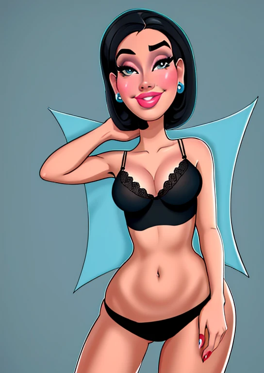 cartoon woman in black bra and panties posing for a photo, arte dos desenhos animados, in cartoon style, Corpo Pinup, menina pinup, cel sombreado:15, arte digital dos desenhos animados, Pinup, Modelo Pinup, menina pinup, sexy :8, Pinup installation, vestindo camisola e shorts, cel sombreado!!!, Estilo de caricatura, inspirado em Alberto Vargas