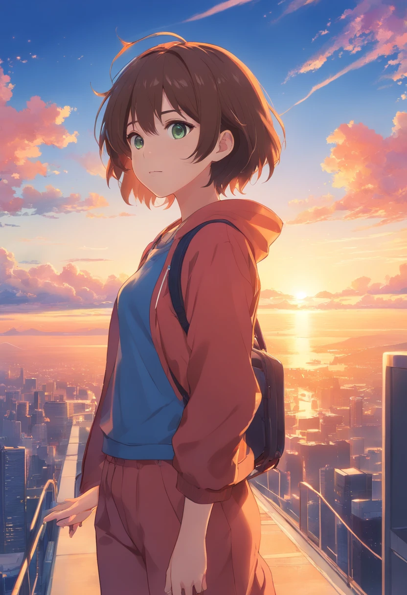 Meisterwerk, best qulaity, Video von 35sec, 女の子1人, cloud girl, im Himmel schwebend, Nahaufnahme, hell, happy, warmes, sanftes Licht, Sonnenuntergang, (Funken: 0,7)