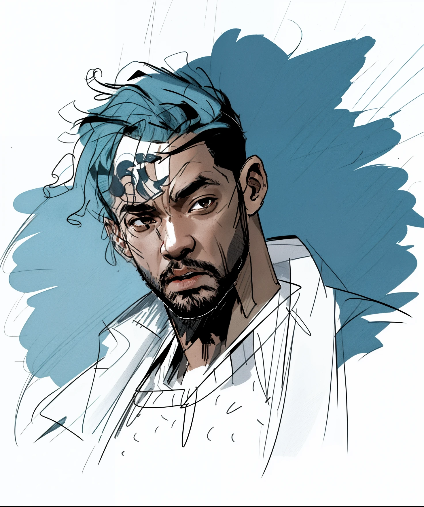 drawing of a man with a beard and a jacket, character headshot concept art, comic drawing style, will smith anime style, ross tran style, line work concept art, unrealistic character concept, shadowrun character art, lineart behance hd, concept headshot art, drawn in the style of mark arian, male character design, intense line art, official character illustration