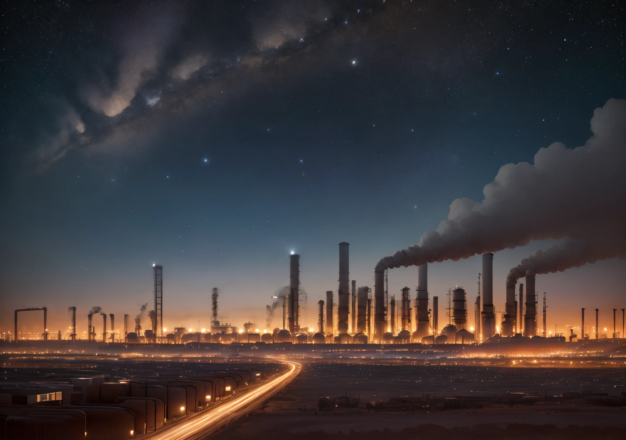 The work “starry night” with the polluted sky and industries in the background