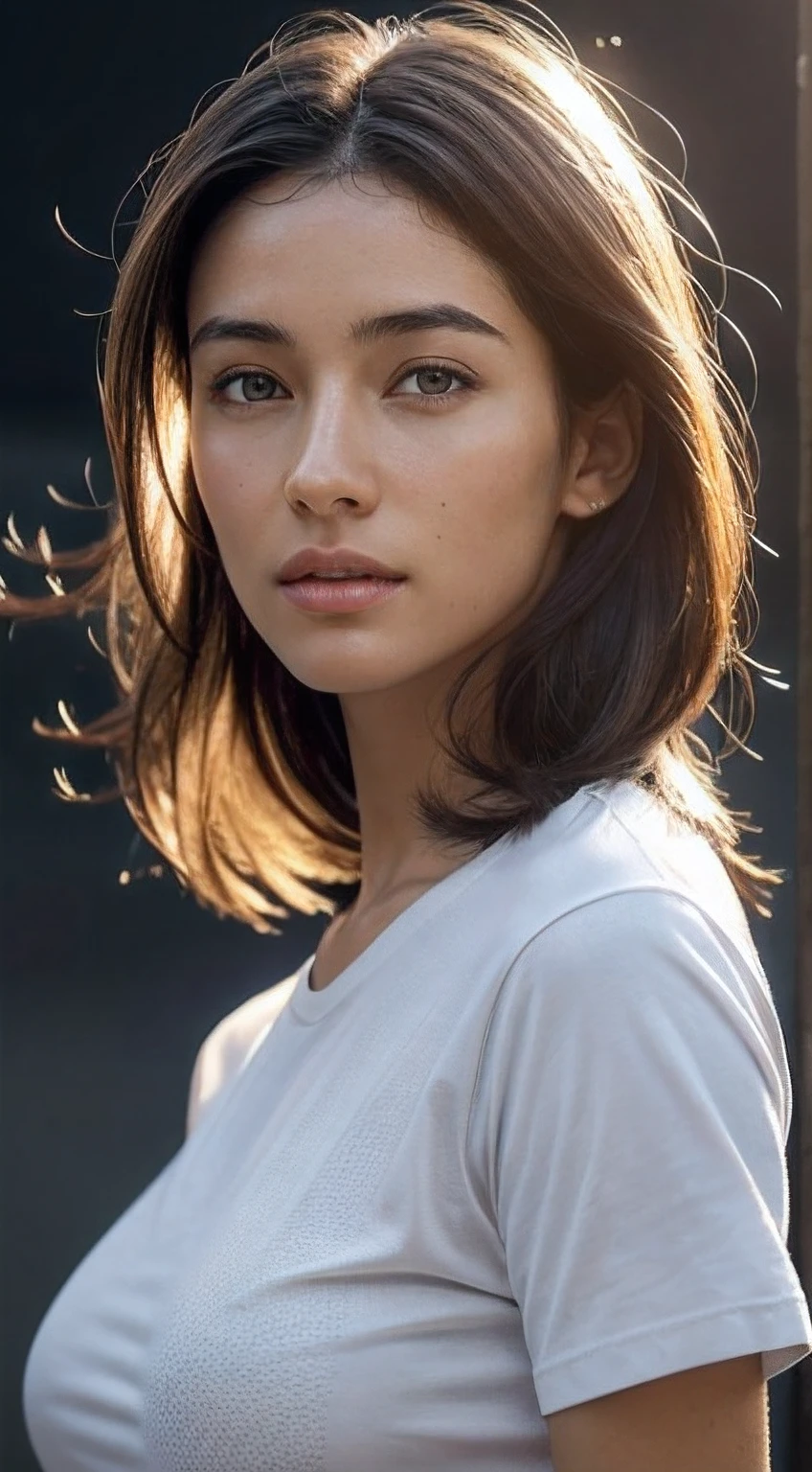 dressed, (photo realistic:1.4), (hyper realistic:1.4), (realistic:1.3), (smoother lighting:1.05), (increase cinematic lighting quality:0.9), 32K, 1girl,20yo girl, realistic lighting, backlighting, light on face, ray trace, (brightening light:1.2), (Increase quality:1.4), (best quality real texture skin:1.4), finely detailed eyes, finely detailed face, finely quality eyes, (tired and sleepy and satisfied:0.0), face closeup, t-shirts, (Increase body line mood:1.1), (Increase skin texture beauty:1.1)