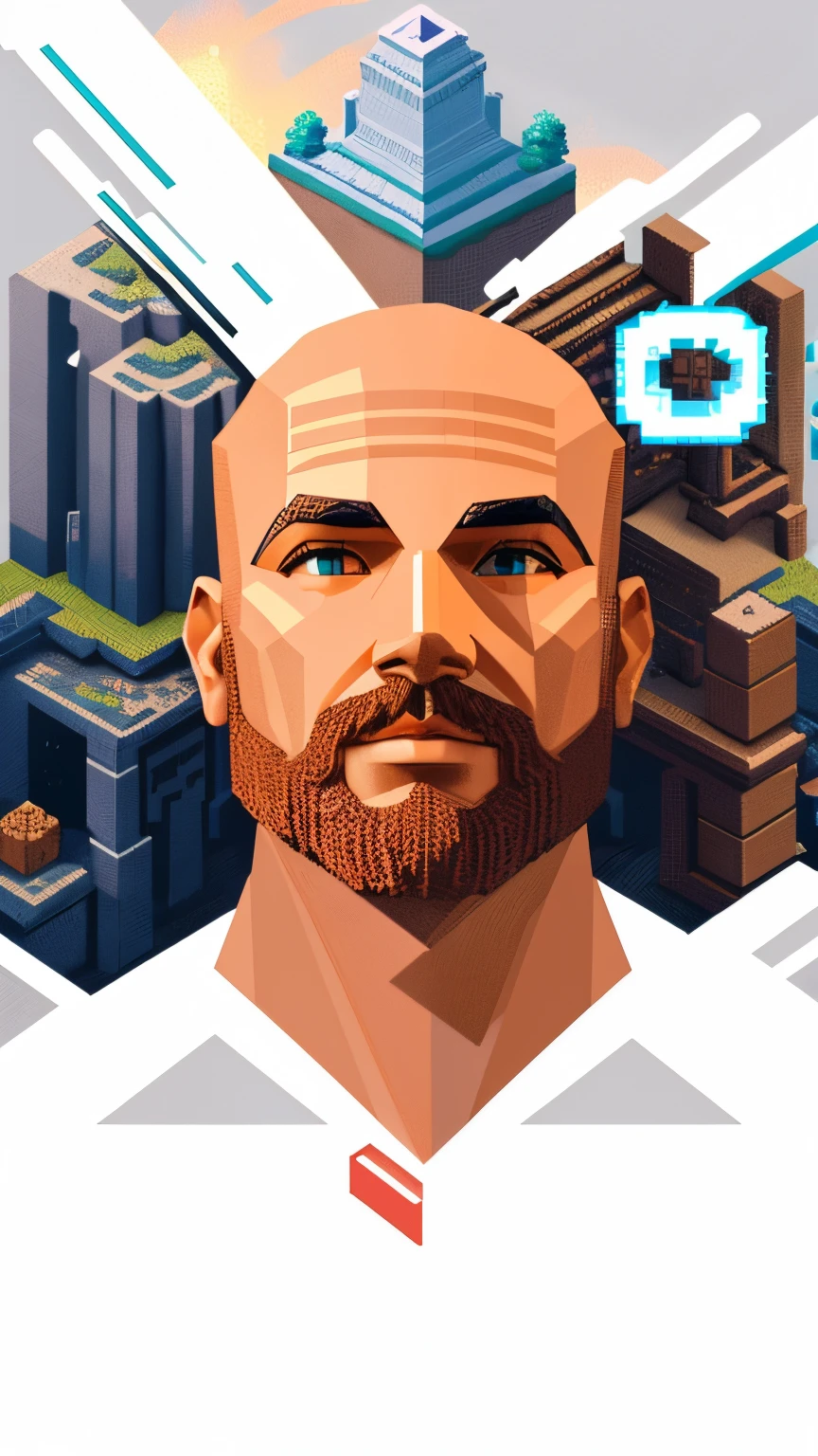 Close do homem，There&#39;a treasure on the wall behind isometric voxel art, arte voxel de alta qualidade, neon ancient ruins, voxels arte, arte lowpoly cor super detalhada, Art Station Geometry, incredible isometric screenshot, isometric art, isometric game art, 3d rendering stylized, Estilo Monument Valley, isometric voxel