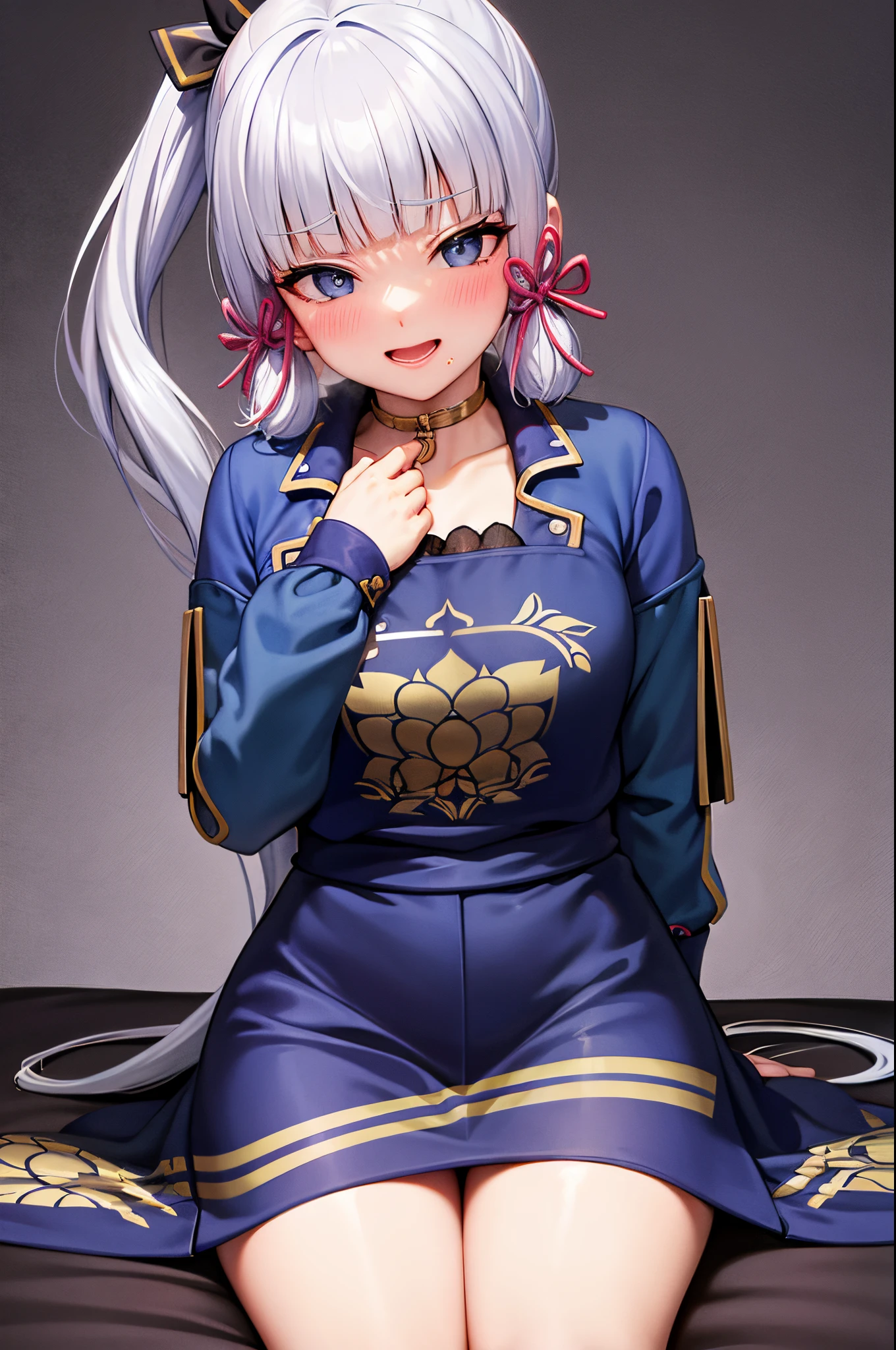  pose, echada en cama, mirando a espectador