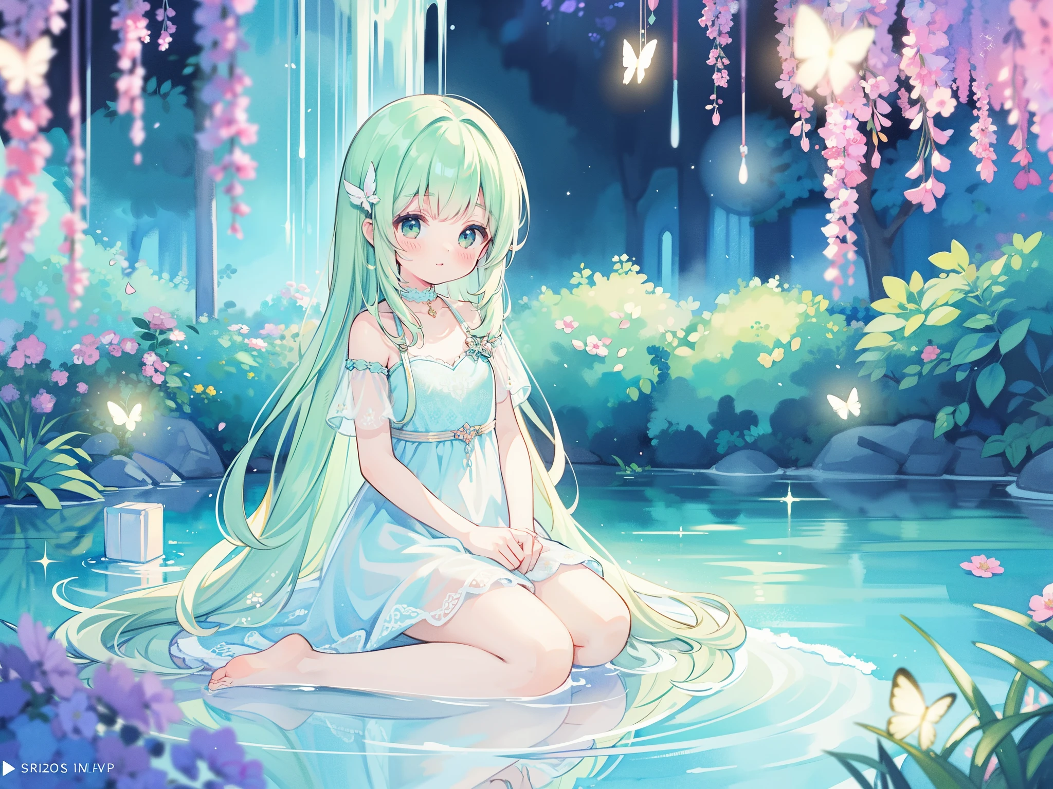 watercolor illustration, vibrant pastel colors, dreamy, colorful, whimsical, magical, masterpiece, best quality, sharp focus, intricately detailed environment, fine detail, 8k resolution, beautiful sparkling gradient layered sheer dress
