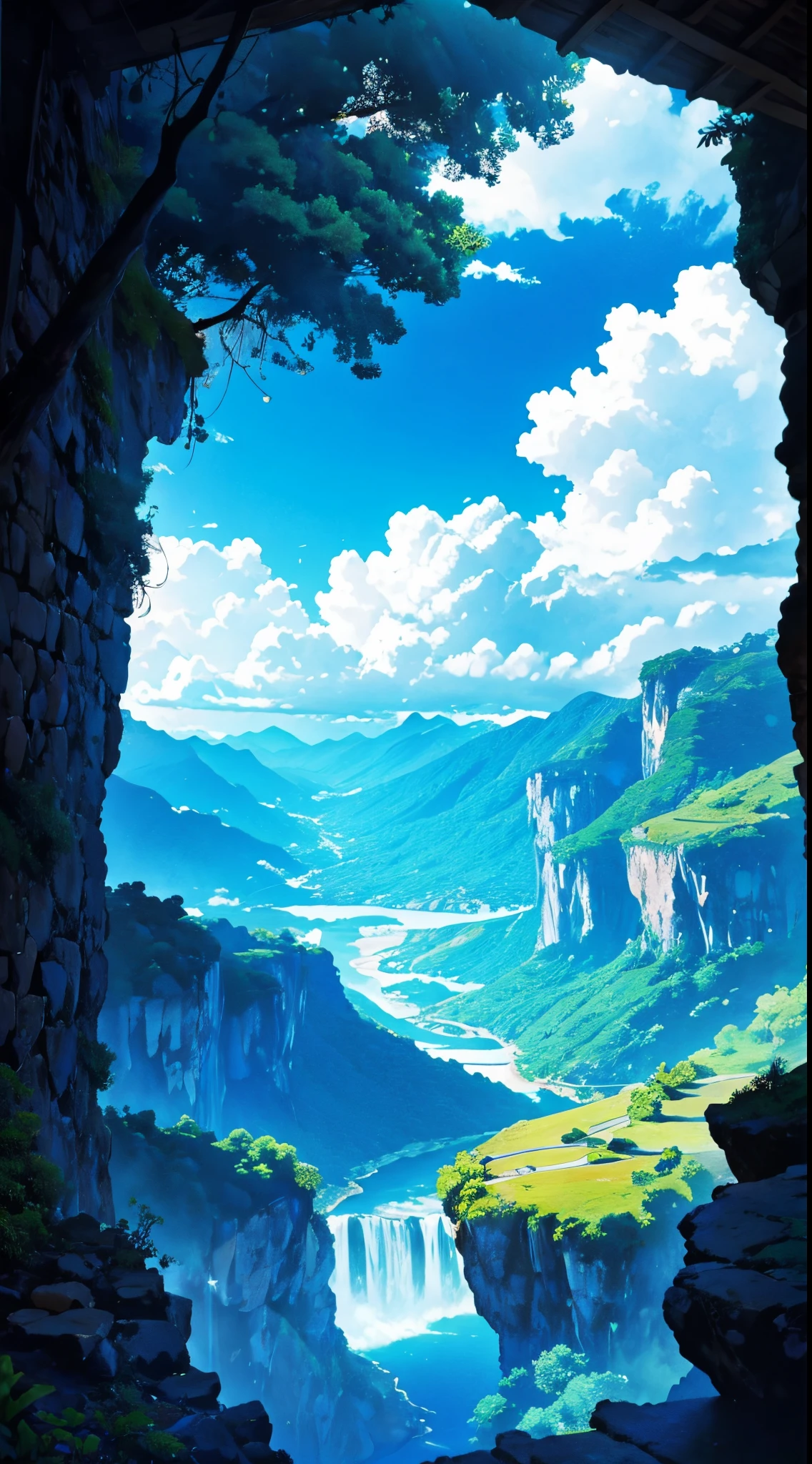 paisagem com chamas azuis