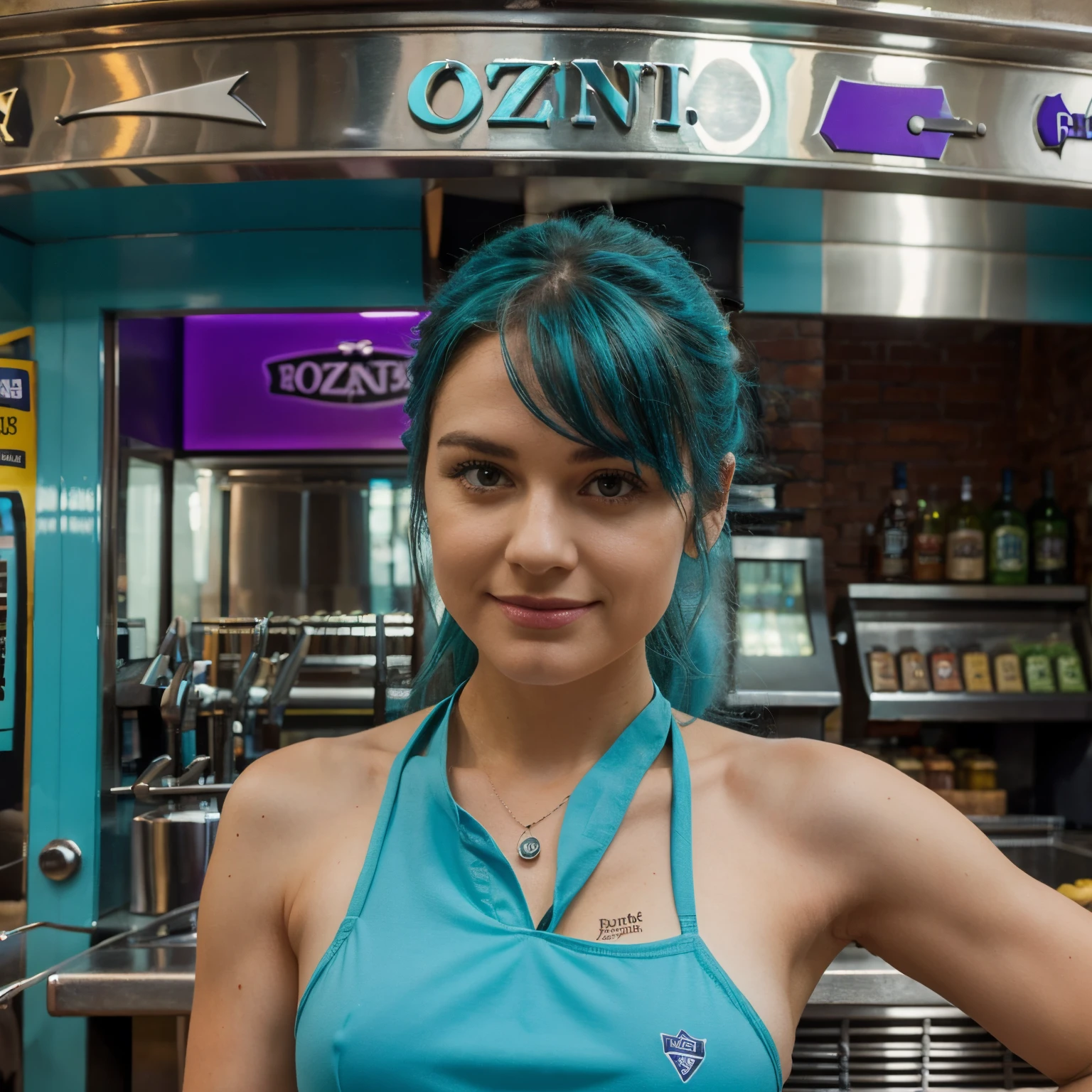 Pub logo, OZ, OZ is central in the image, turquoise et violet, moderne, Health